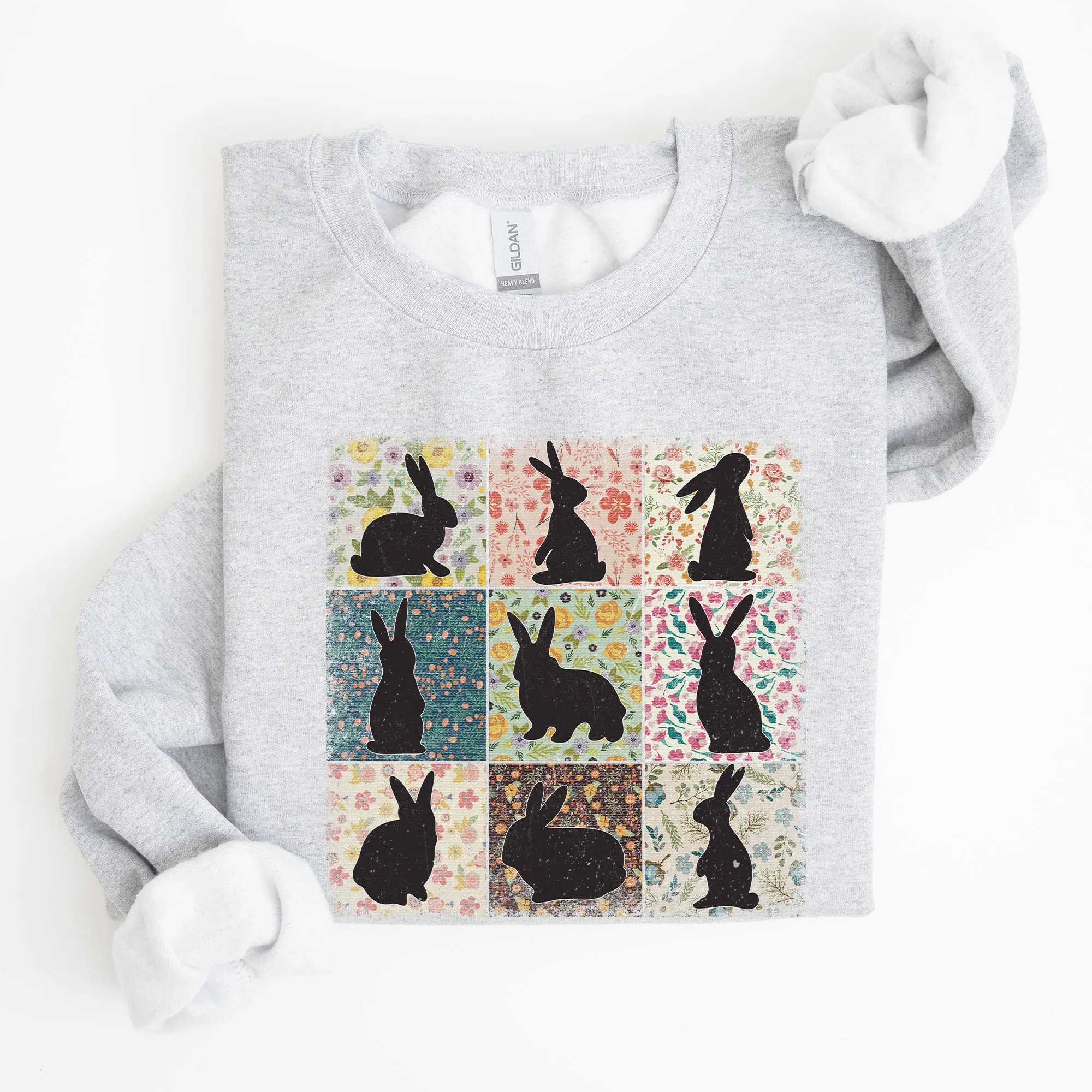 Retro Floral Print, Easter Bunnies, Quilt Sweatshirt sold by Refinery Number One product image thumbnail 4