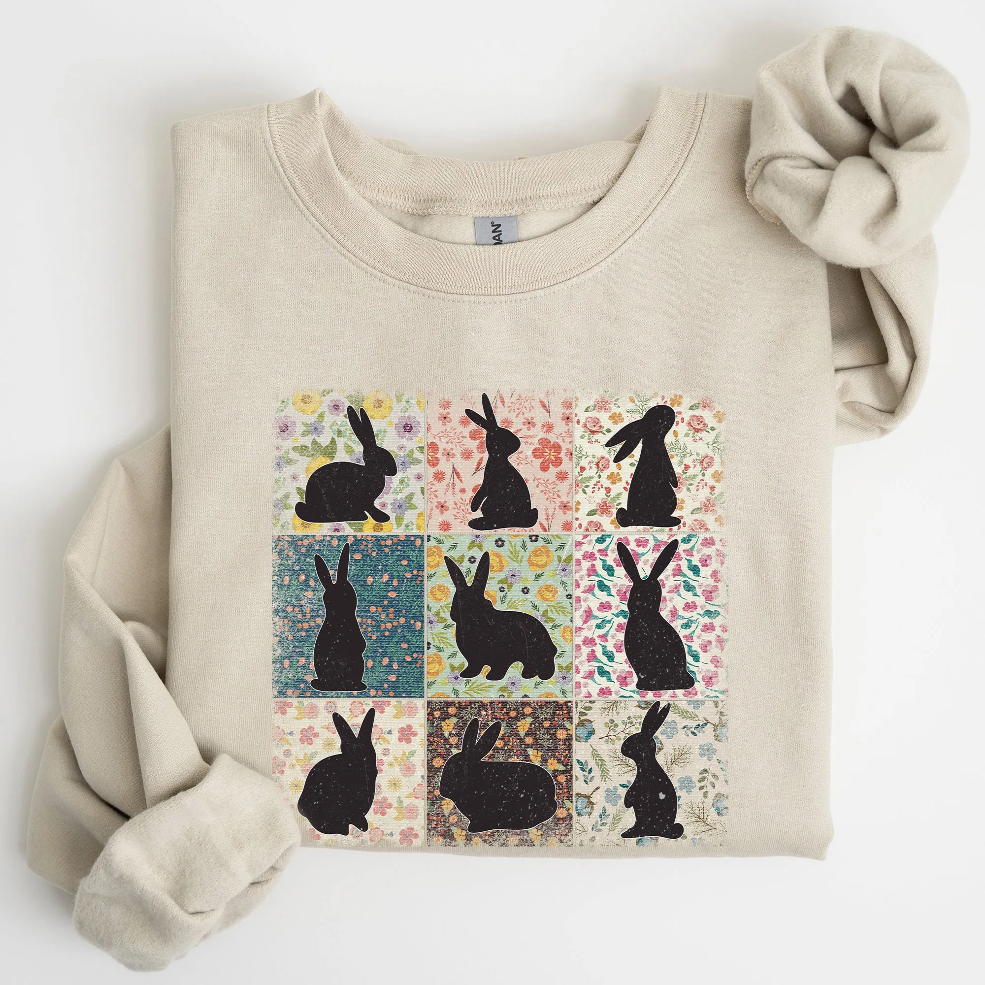 Retro Floral Print, Easter Bunnies, Quilt Sweatshirt sold by Refinery Number One product image thumbnail 3