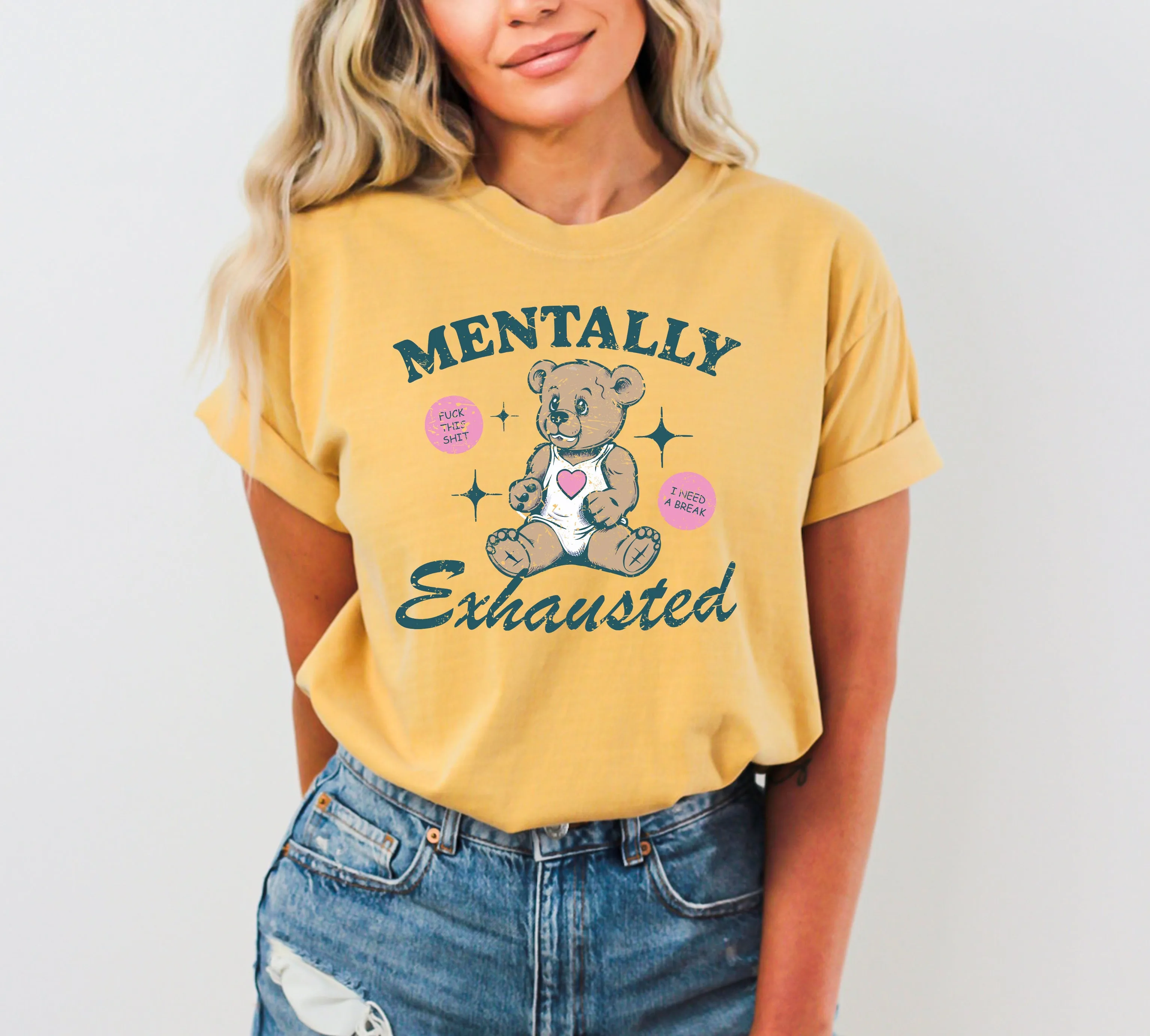 Mentally Exhausted Teddy Bear, Need A Break, Mental Health, Self Care, Funny, Naughty, Aesthetic, Meme, Tshirt Comfort Colors T-Shirt sold by Refinery Number One product image thumbnail 3