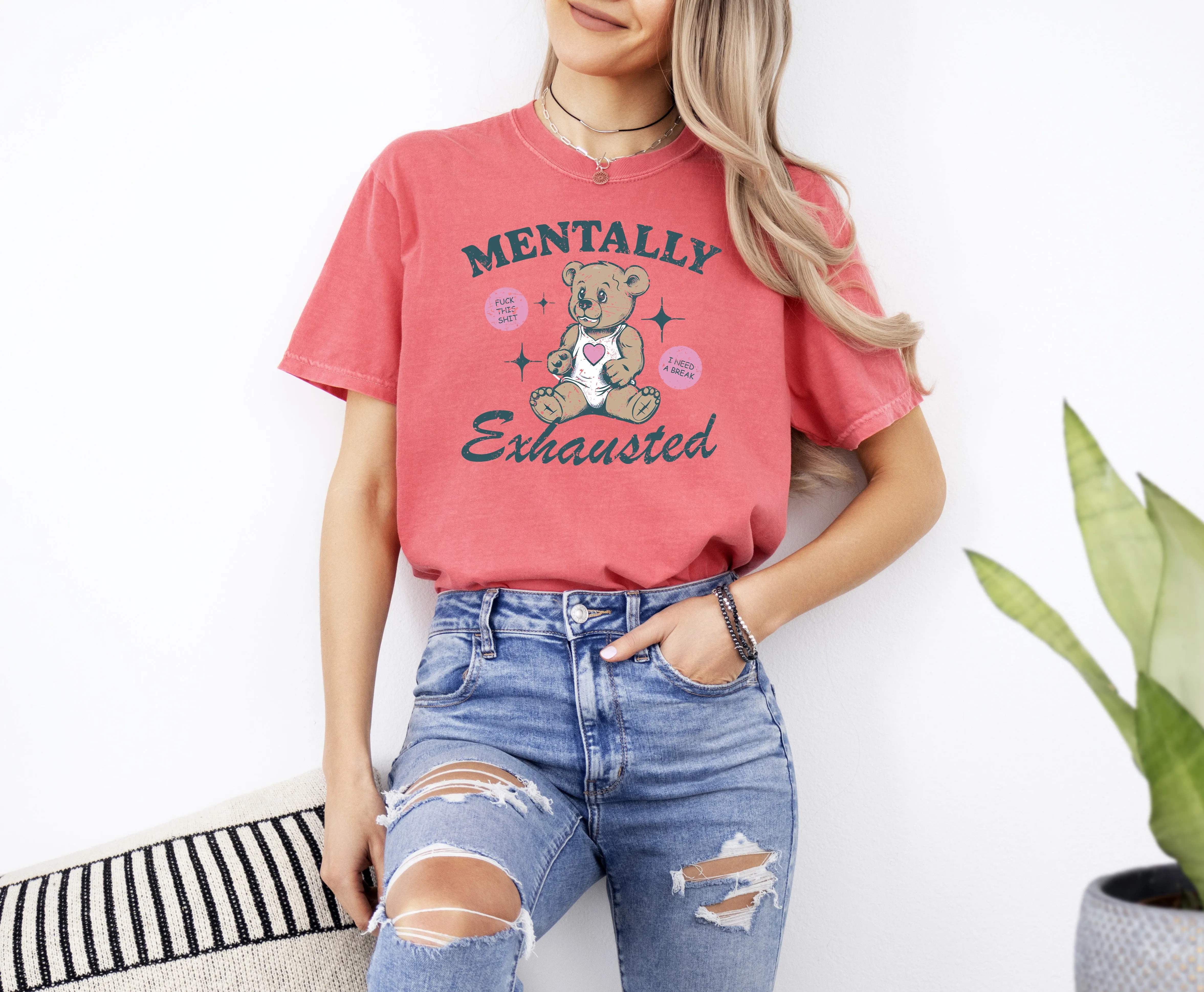 Mentally Exhausted Teddy Bear, Need A Break, Mental Health, Self Care, Funny, Naughty, Aesthetic, Meme, Tshirt Comfort Colors T-Shirt sold by Refinery Number One product image thumbnail 4