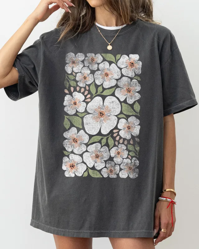 White Autumn Flowers, Botanical, Retro, Fall, Floral Shirt Comfort Colors T-Shirt sold by Refinery Number One
