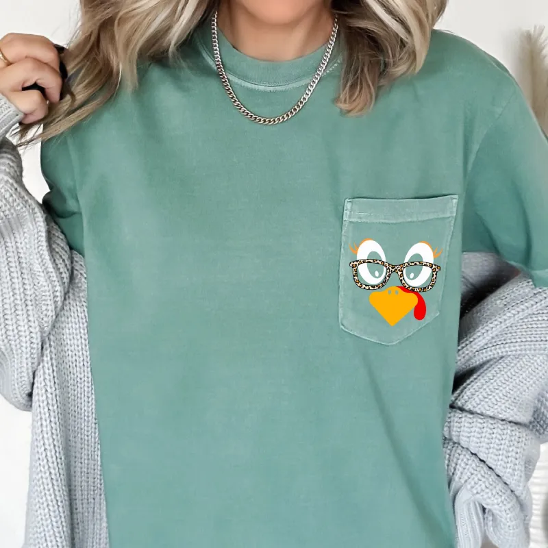 Cute Turkey, Teacher, Thanksgiving, Pocket Tee Comfort Colors T-Shirt sold by Refinery Number One