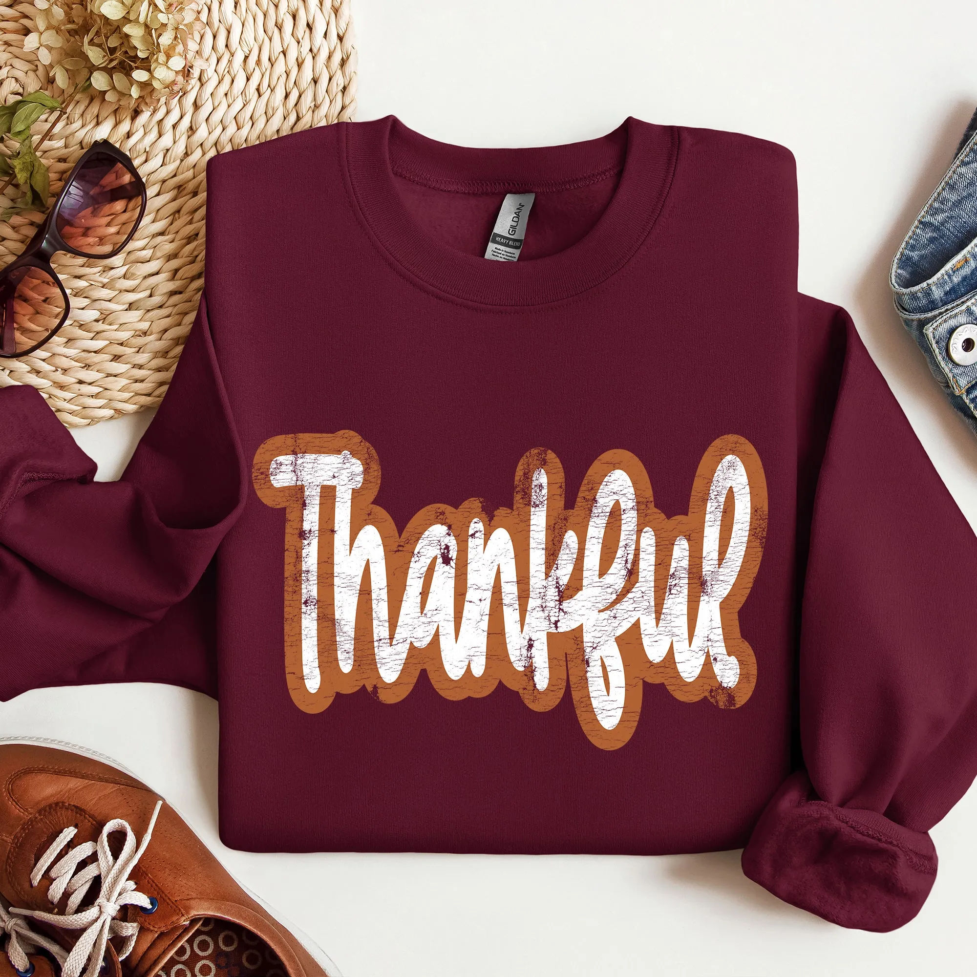 Thankful Thanksgiving Positivity Mental Health Vintage Wellness Message Sweatshirt sold by Refinery Number One