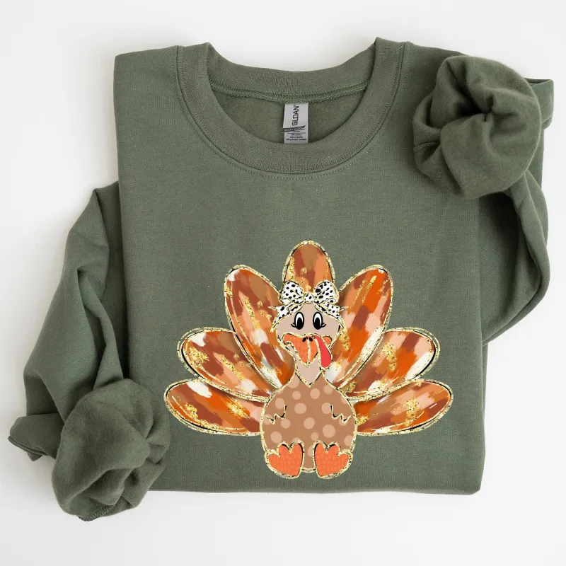 Thanksgiving Turkey, Orange, Cute, Painted, Autumn, Fall Sweatshirt sold by Refinery Number One