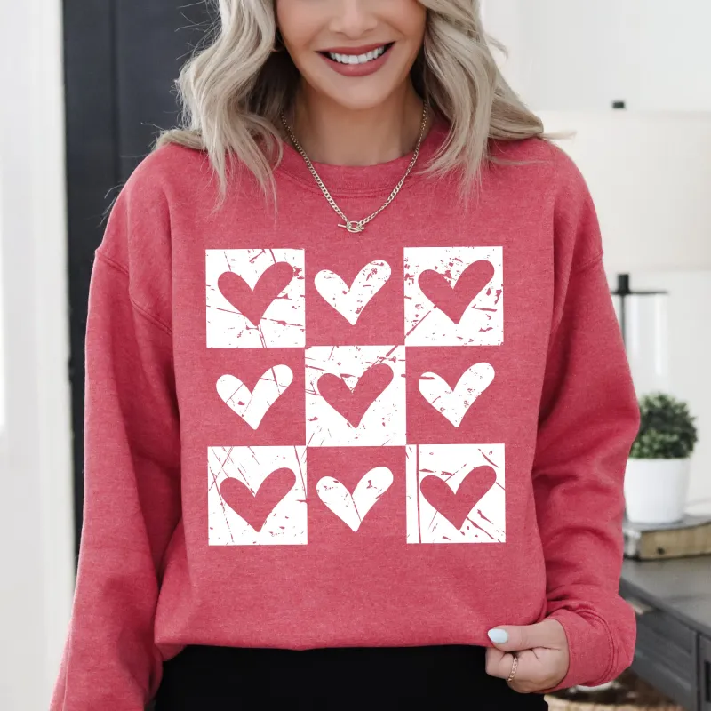Checkered Hearts, Retro, Minimalist, Love, Valentine's Day Sweatshirt sold by Refinery Number One