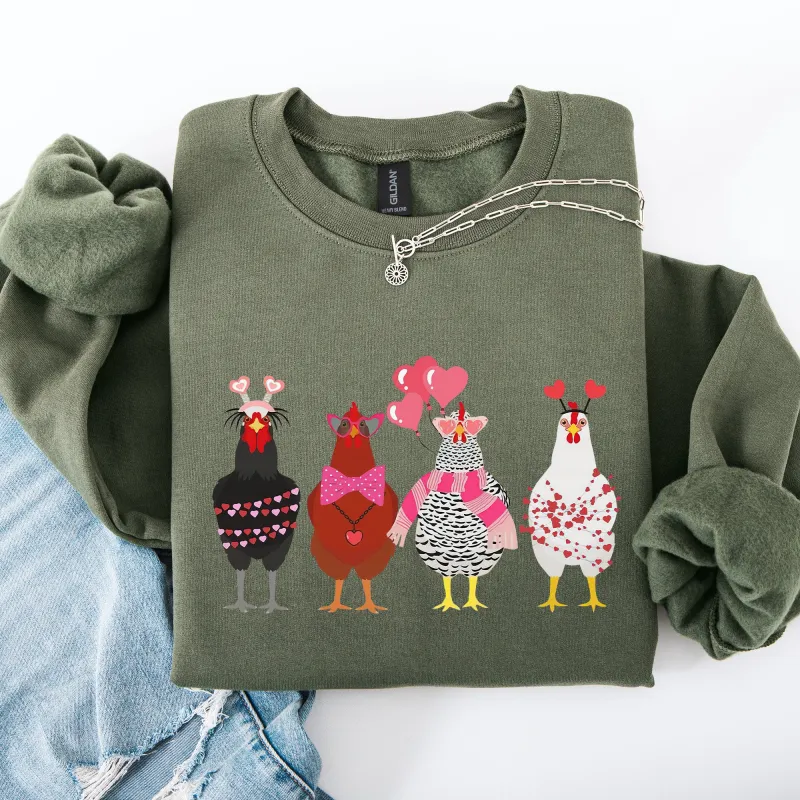 Valentine's Chickens, Cute, Farm, Love, Hearts Sweatshirt sold by Refinery Number One