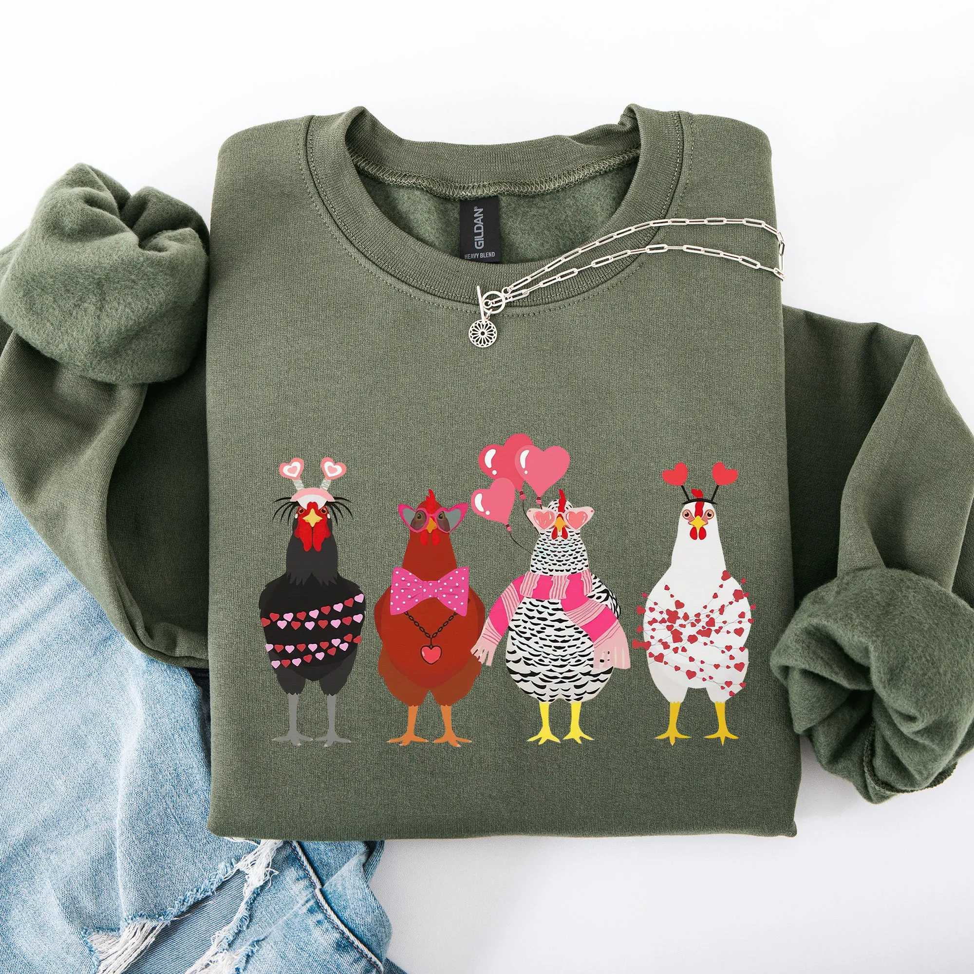 Valentine's Chickens, Cute, Farm, Love, Hearts Sweatshirt sold by Refinery Number One