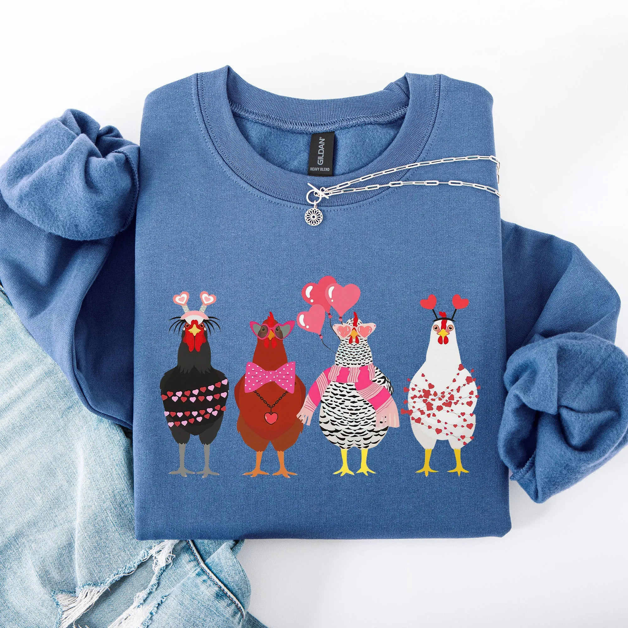 Valentine's Chickens, Cute, Farm, Love, Hearts Sweatshirt sold by Refinery Number One product image thumbnail 4