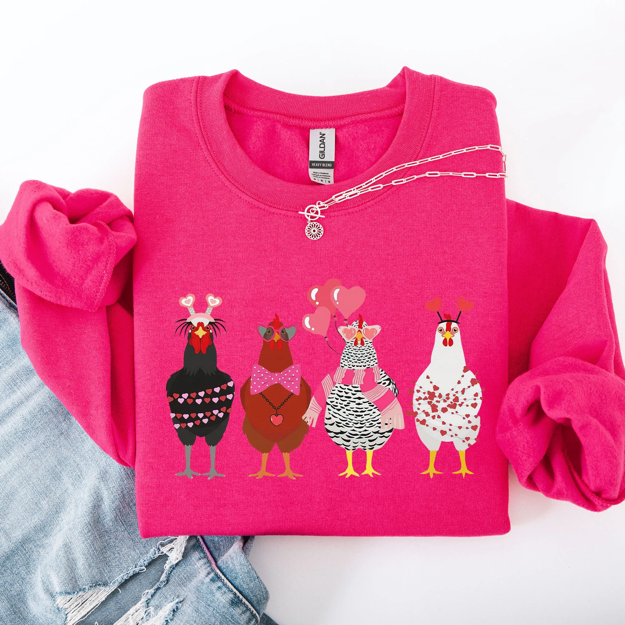 Valentine's Chickens, Cute, Farm, Love, Hearts Sweatshirt sold by Refinery Number One product image thumbnail 3