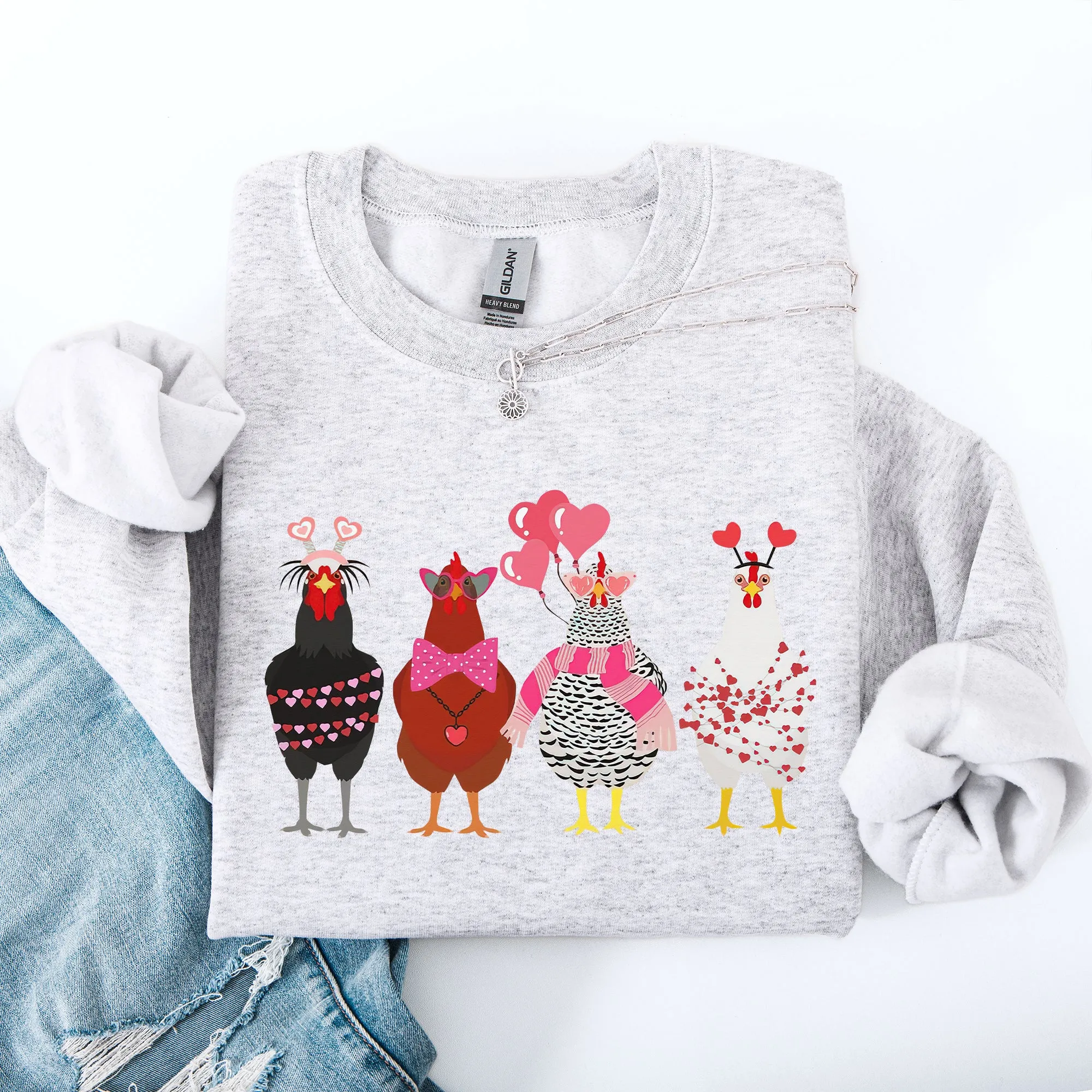 Valentine's Chickens, Cute, Farm, Love, Hearts Sweatshirt sold by Refinery Number One product image thumbnail 2