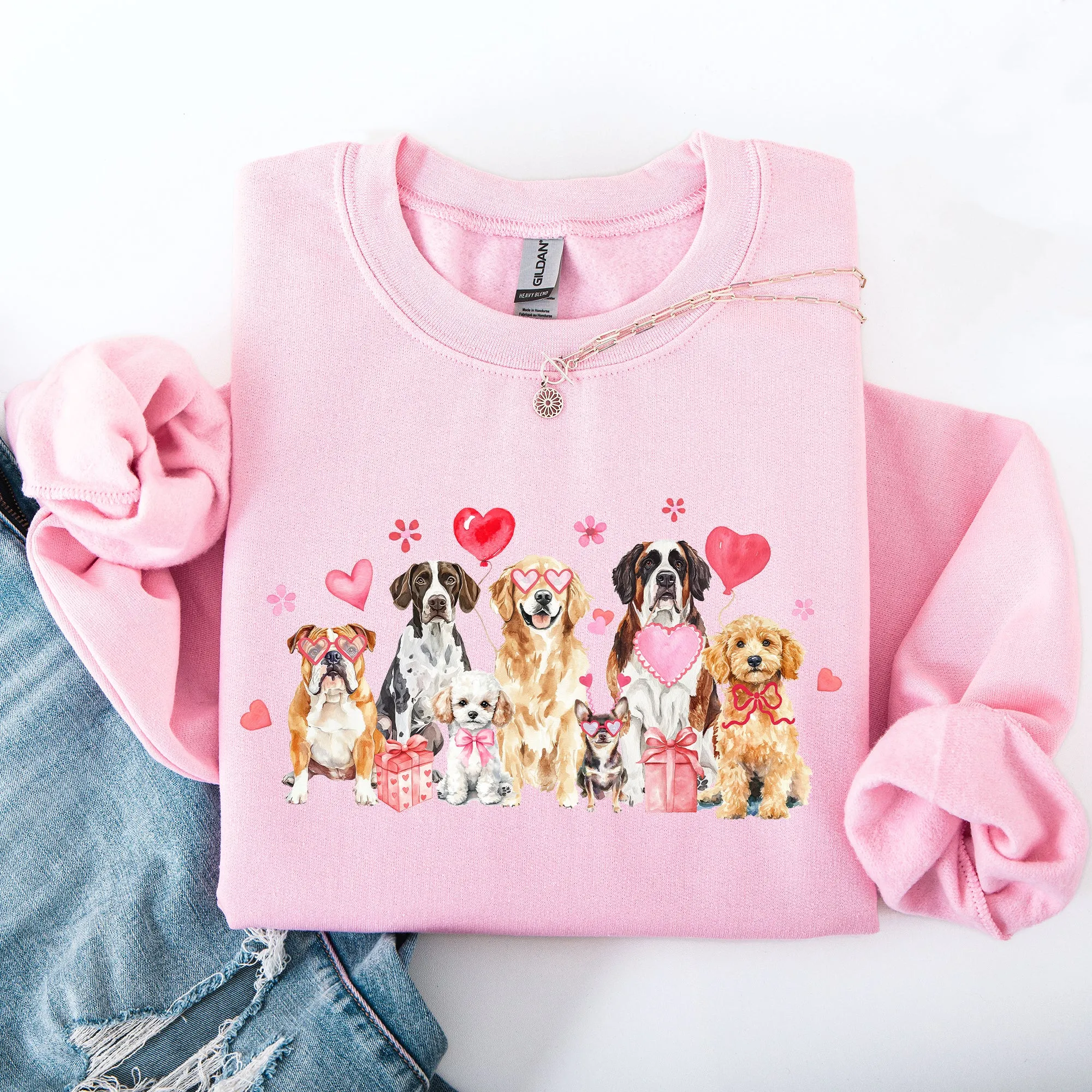 Valentine's Dogs, Cute, Animal Lover, Hearts, Love Sweatshirt sold by Refinery Number One