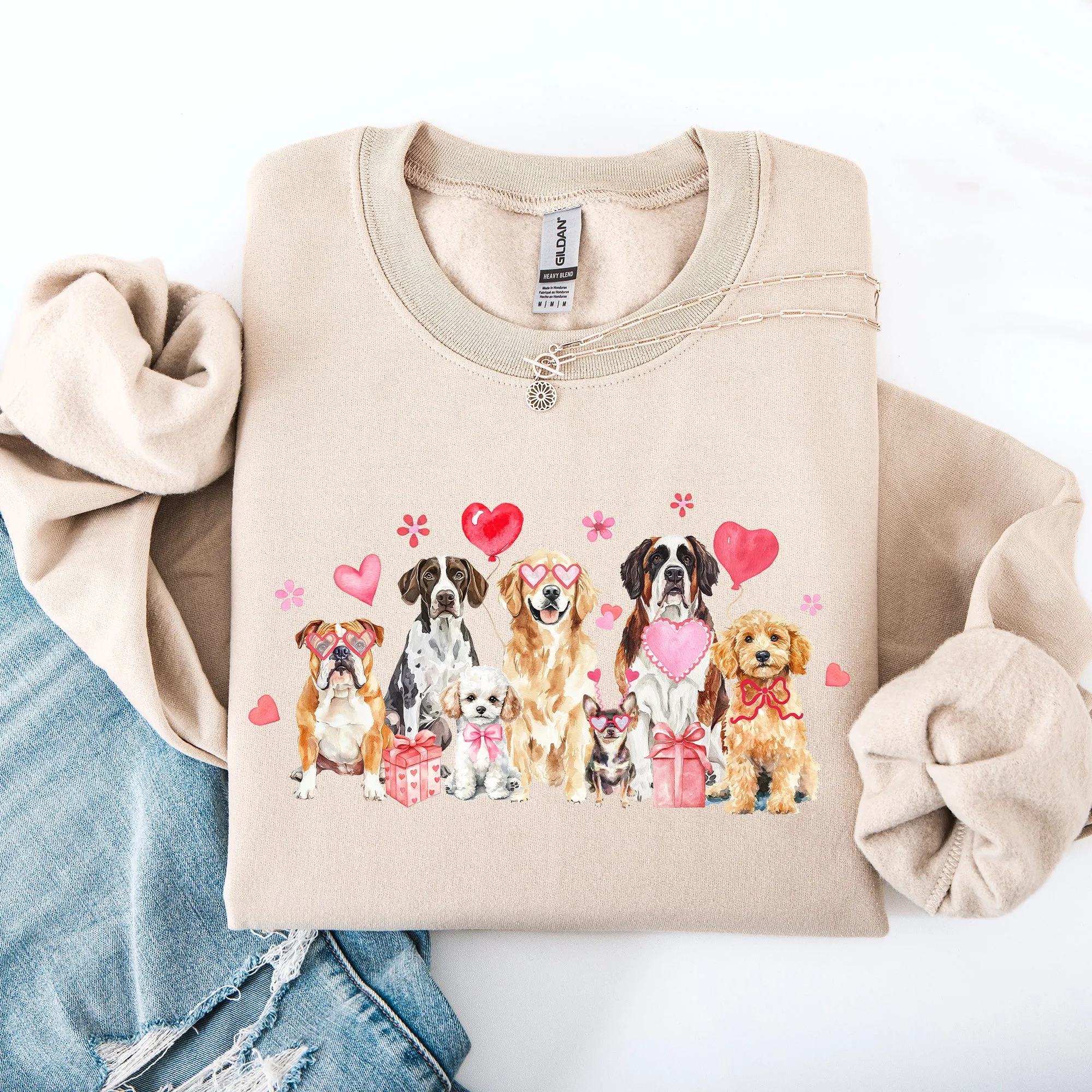 Valentine's Dogs, Cute, Animal Lover, Hearts, Love Sweatshirt sold by Refinery Number One product image thumbnail 2