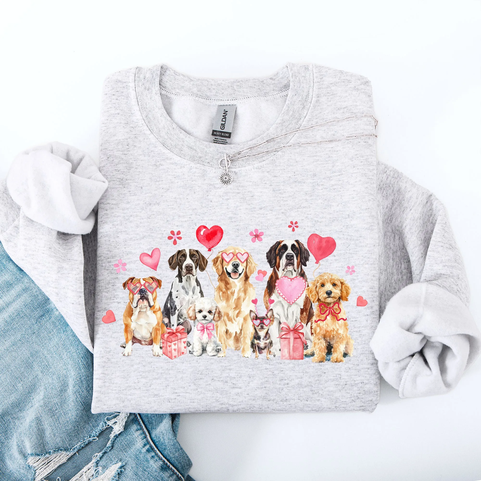Valentine's Dogs, Cute, Animal Lover, Hearts, Love Sweatshirt sold by Refinery Number One product image thumbnail 3
