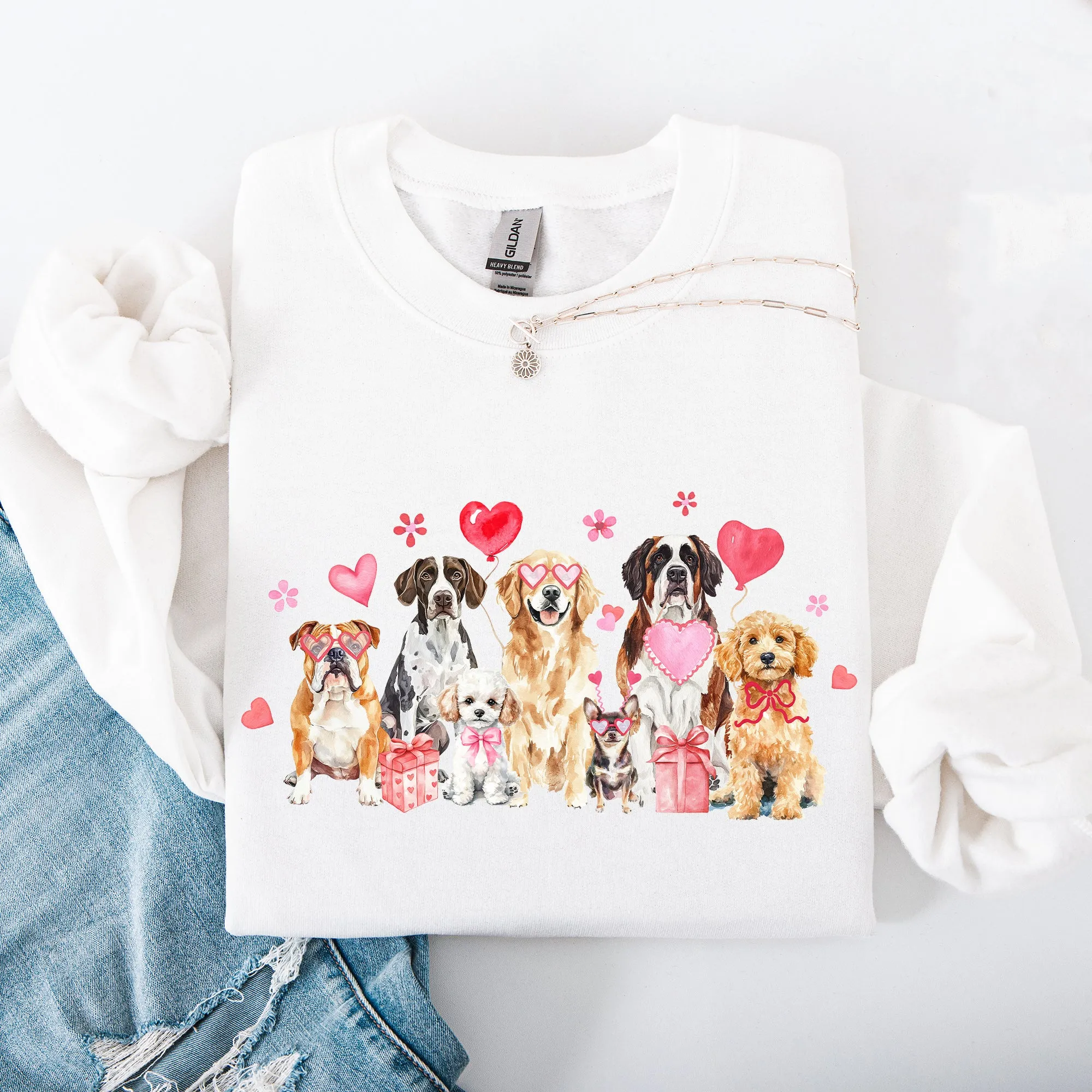 Valentine's Dogs, Cute, Animal Lover, Hearts, Love Sweatshirt sold by Refinery Number One product image thumbnail 4