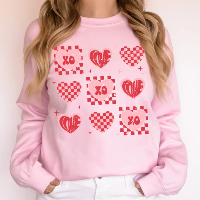 XOXO, Valentine's Day, Checkered, Retro, Love, Hearts Sweatshirt sold by Refinery Number One