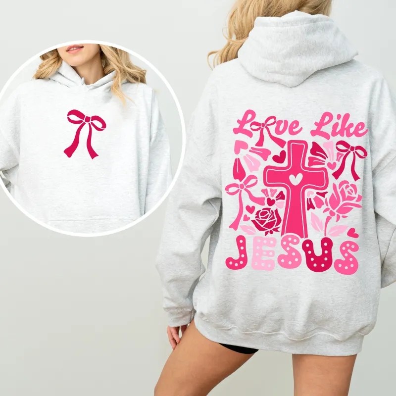 Love Like Jesus, Valentine's Day, Heart, Cross, Faith, Christian, Religious, Front and Back Hoodie, Hooded Sweatshirt sold by Refinery Number One