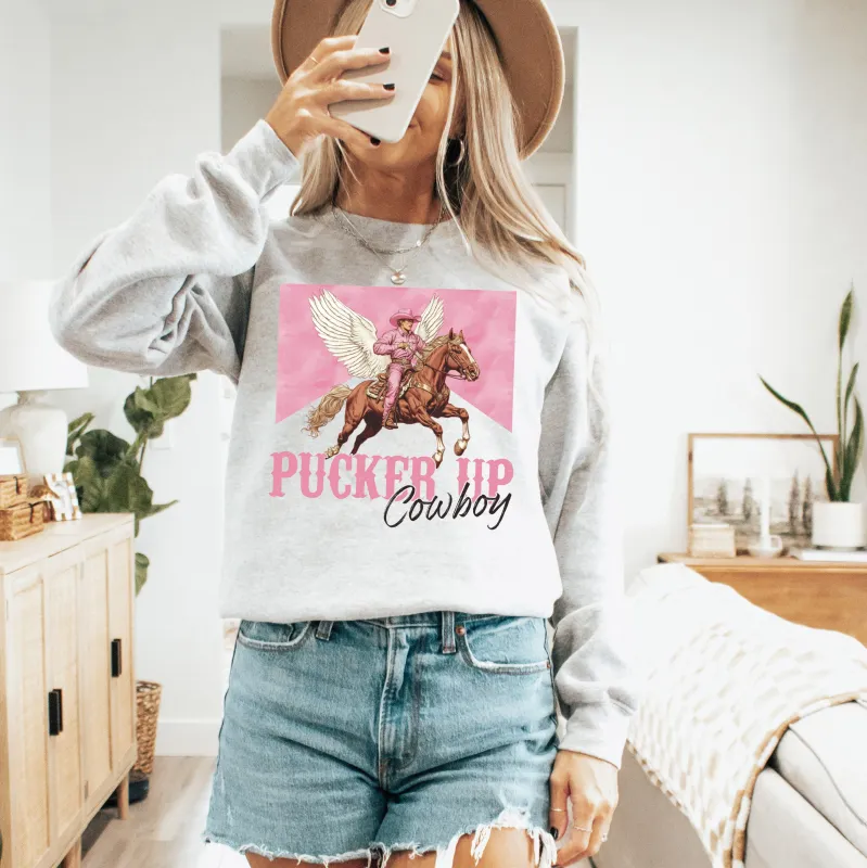 Pucker Up Cowboy, Western, Country, Valentine's Day, Love Sweatshirt sold by Refinery Number One