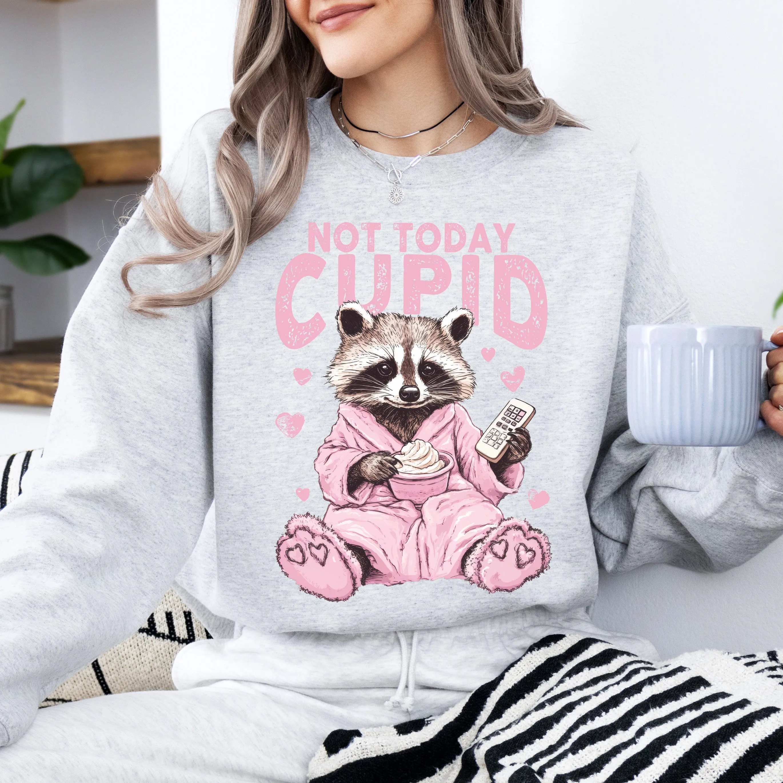 Not Today Cupid Feral Raccoon Valentine's Day Love For Pun Lovers Graphic Sweatshirt sold by Refinery Number One product image thumbnail 3