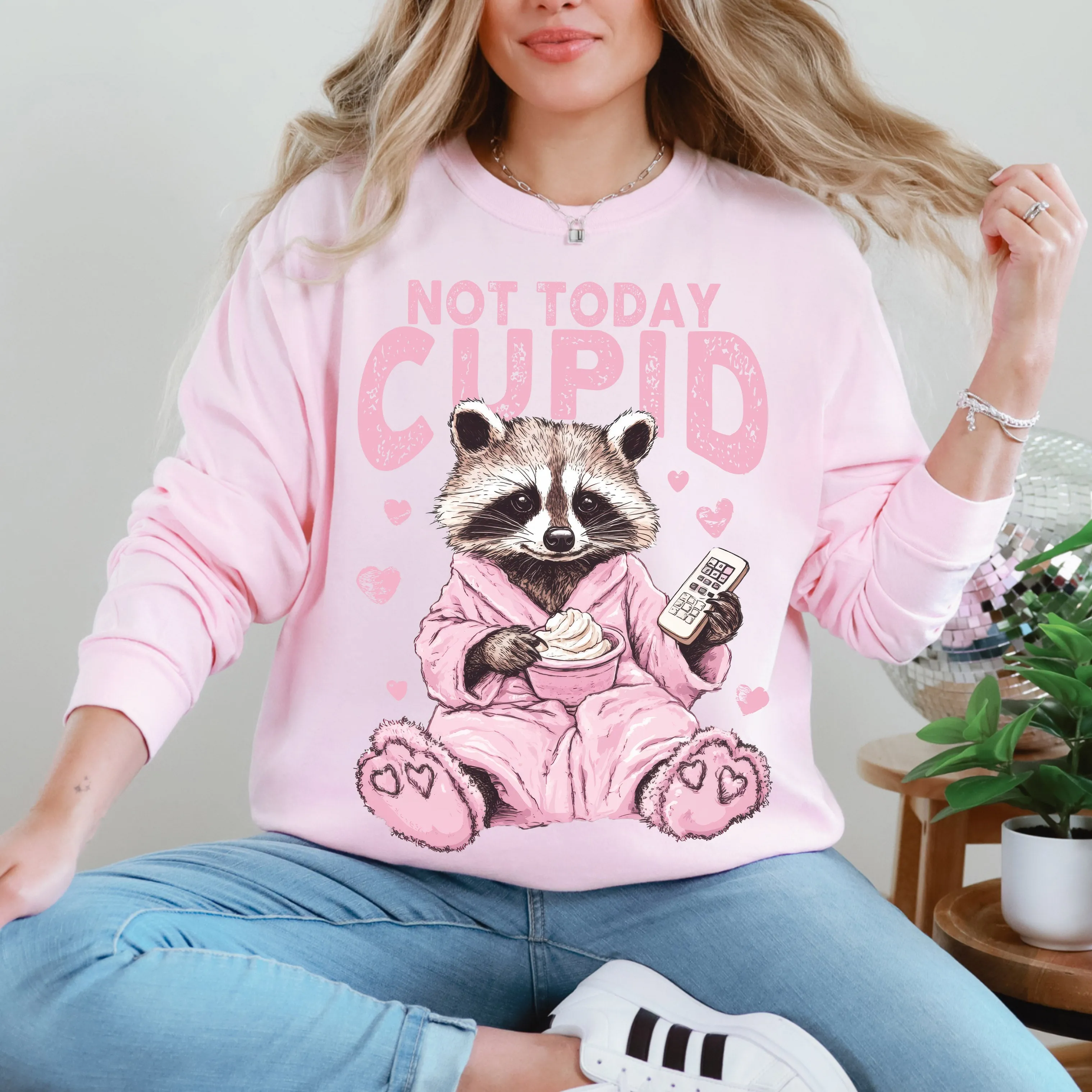 Not Today Cupid Feral Raccoon Valentine's Day Love For Pun Lovers Graphic Sweatshirt sold by Refinery Number One product image thumbnail 2
