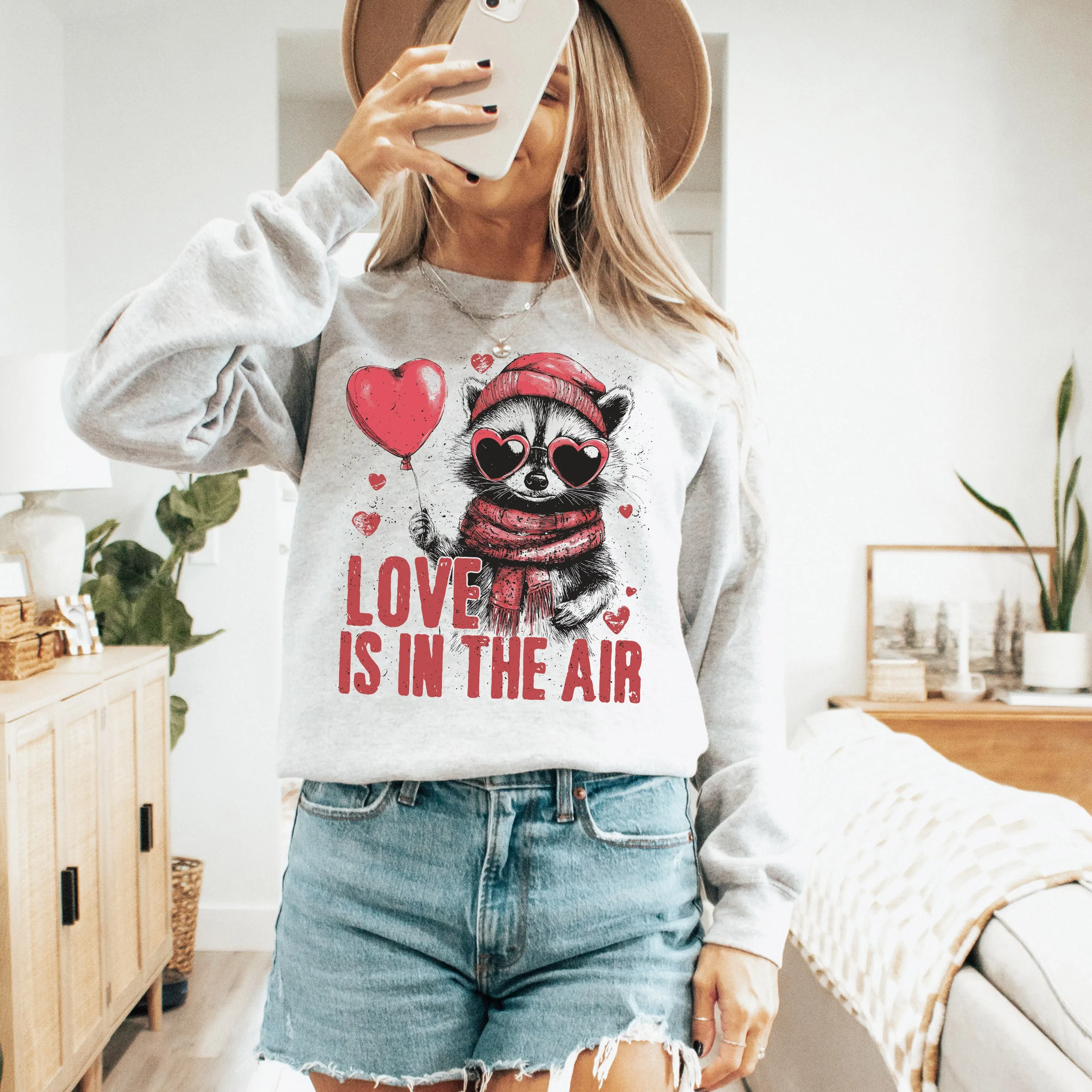 Love Is In The Air, Racoon Lover, Valentine's Day, Love Sweatshirt sold by Refinery Number One