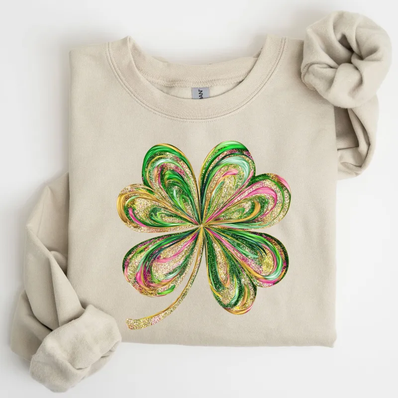 Colorful Shamrock, Four Leaf Clover, Sequin Style, Lucky, Irish, Lucky Charm, Retro, St Patrick's Day Sweatshirt sold by Refinery Number One