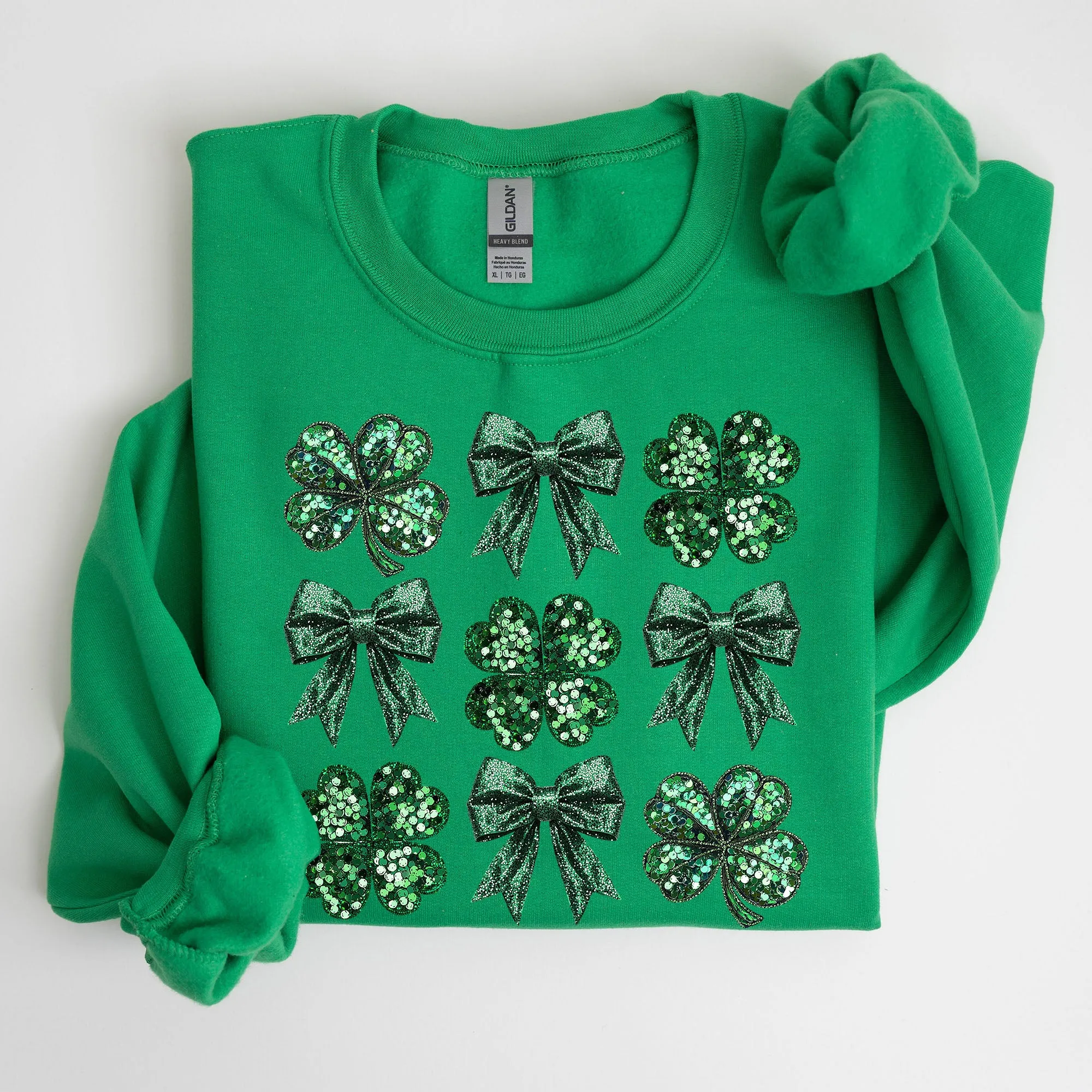 Sparkly Clover, Shamrock, Faux Sequins, Bow, Coquette, Lucky, Irish, Lucky Charm, St Patrick's Day Sweatshirt sold by Refinery Number One product image thumbnail 4