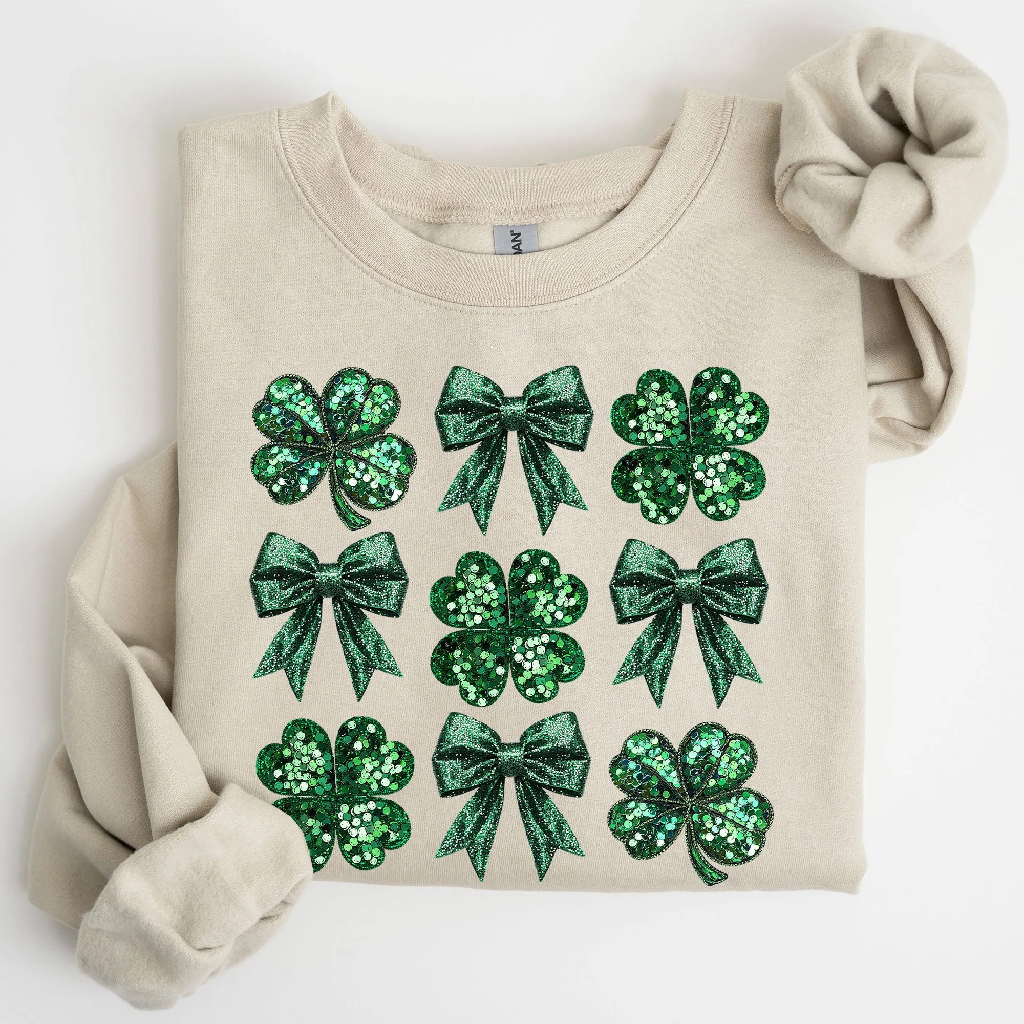 Sparkly Clover, Shamrock, Faux Sequins, Bow, Coquette, Lucky, Irish, Lucky Charm, St Patrick's Day Sweatshirt sold by Refinery Number One product image thumbnail 2