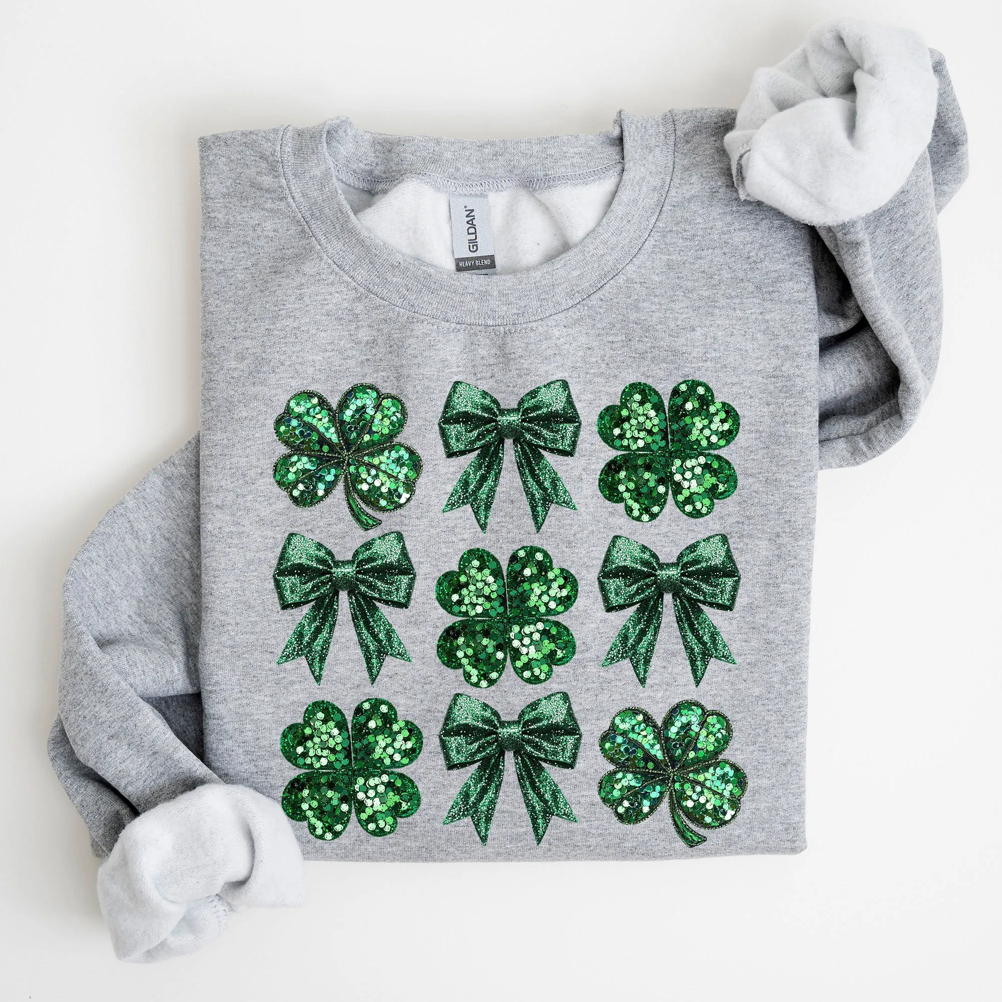 Sparkly Clover, Shamrock, Faux Sequins, Bow, Coquette, Lucky, Irish, Lucky Charm, St Patrick's Day Sweatshirt sold by Refinery Number One product image thumbnail 5