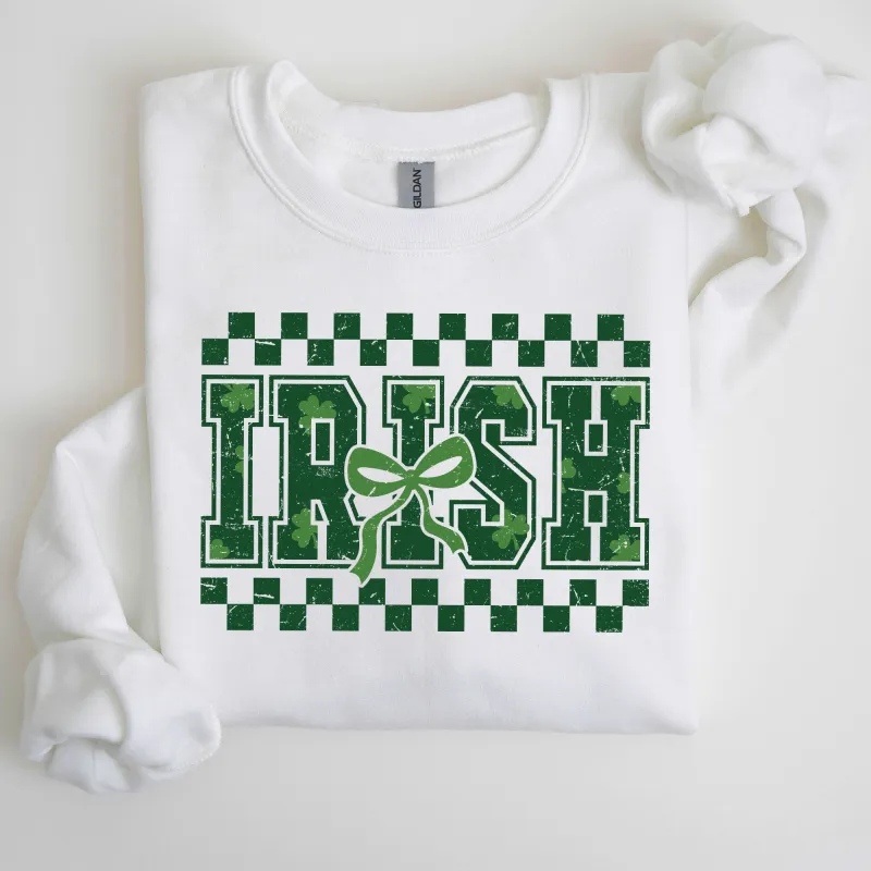 Irish, Checkered, Retro, Lucky, Shamrock, Bow, Coquette, Lucky Charm, St Patrick's Day Sweatshirt sold by Refinery Number One