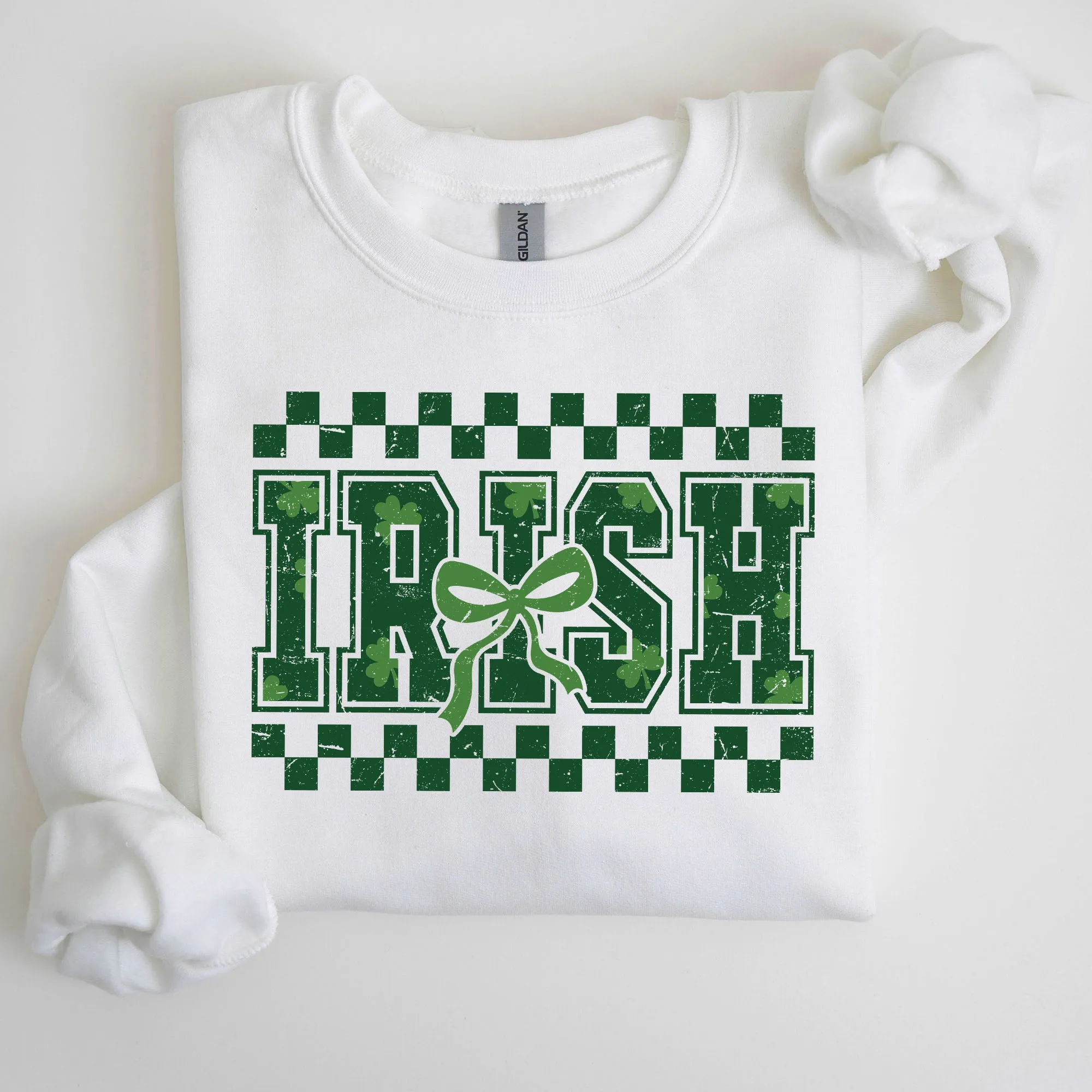 Irish, Checkered, Retro, Lucky, Shamrock, Bow, Coquette, Lucky Charm, St Patrick's Day Sweatshirt sold by Refinery Number One