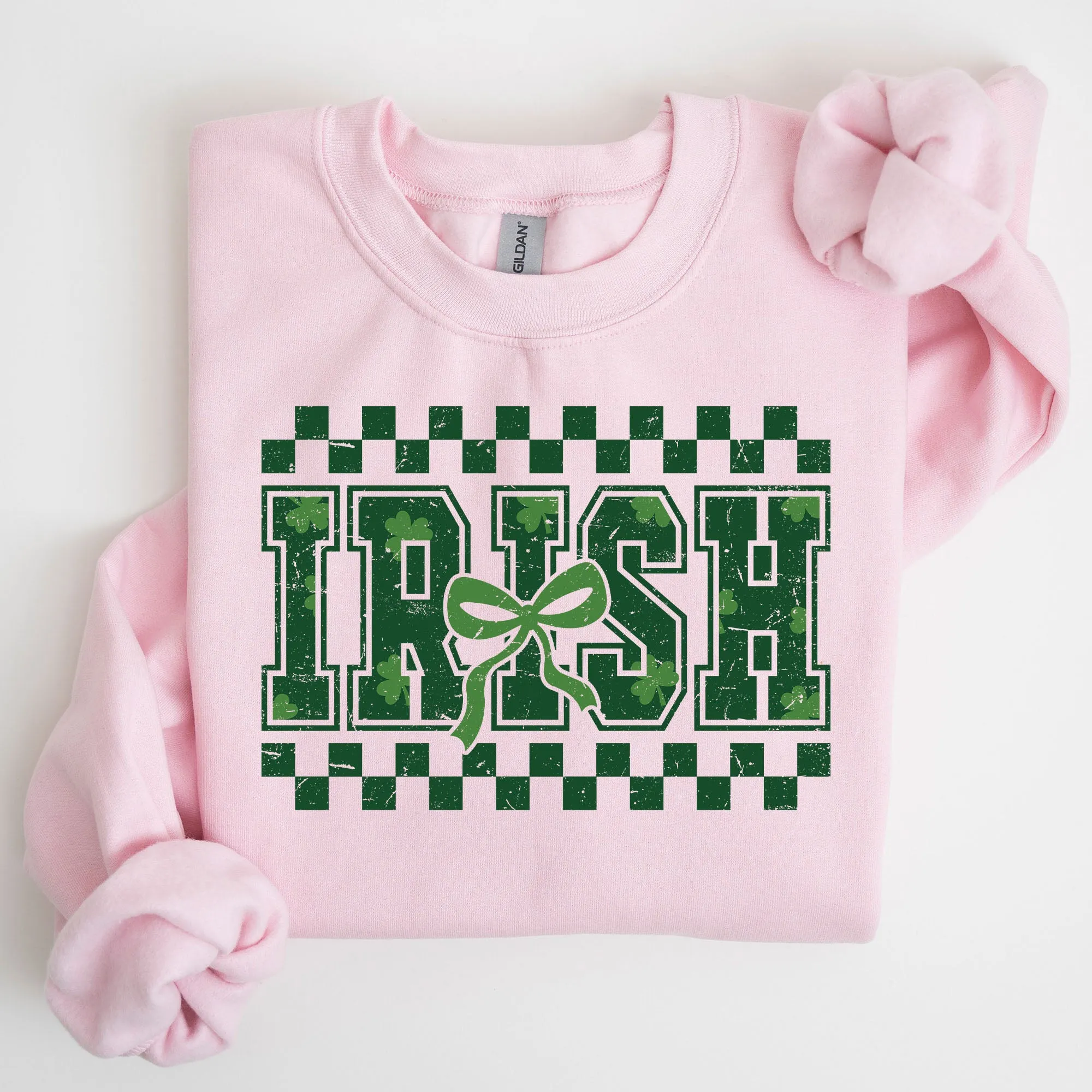Irish, Checkered, Retro, Lucky, Shamrock, Bow, Coquette, Lucky Charm, St Patrick's Day Sweatshirt sold by Refinery Number One product image thumbnail 4