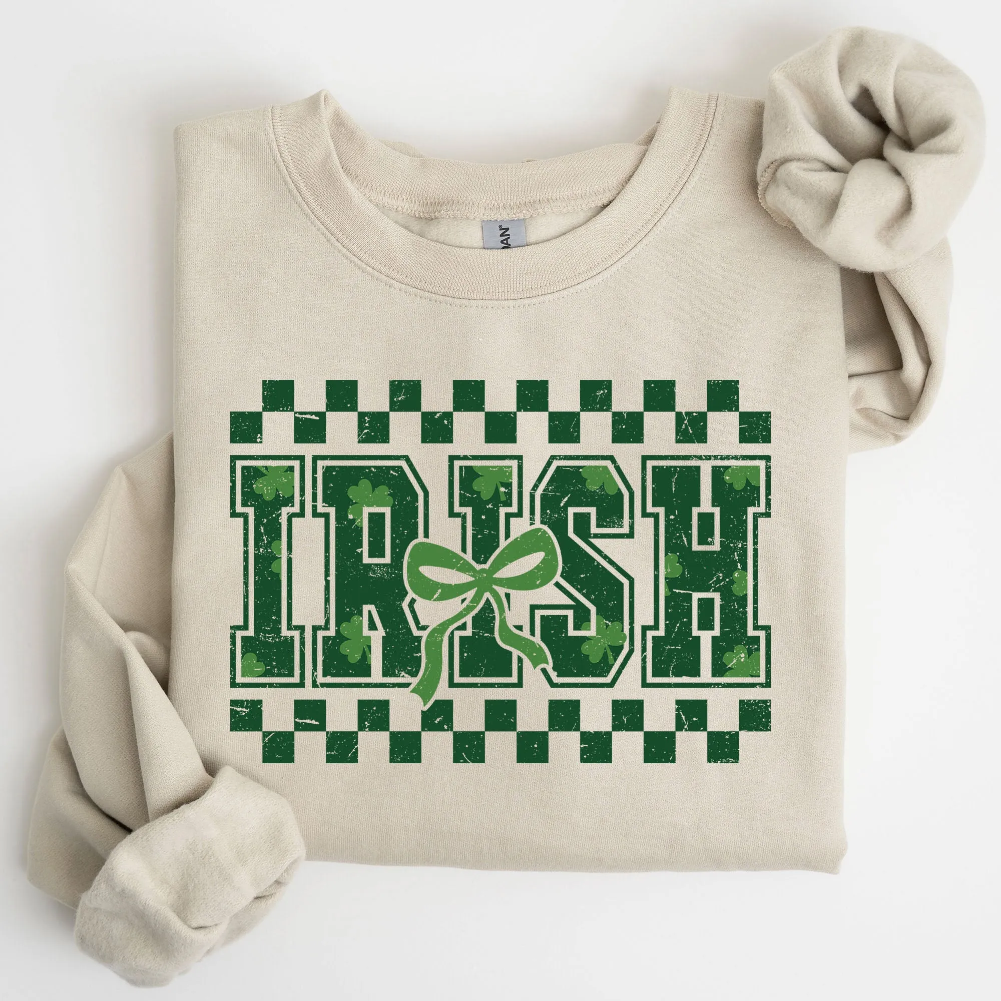 Irish, Checkered, Retro, Lucky, Shamrock, Bow, Coquette, Lucky Charm, St Patrick's Day Sweatshirt sold by Refinery Number One product image thumbnail 3