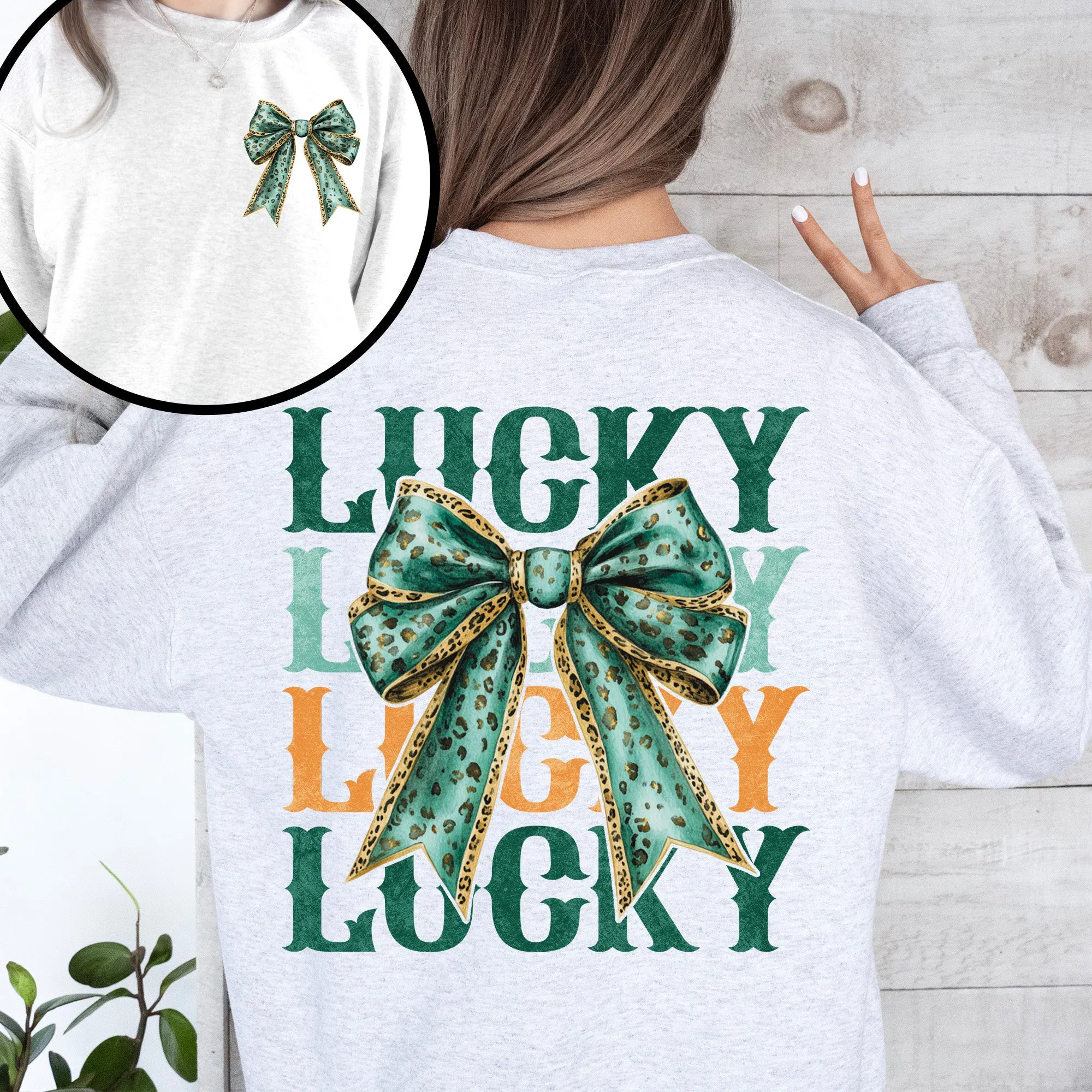 Lucky, St. Paddy's Day, Front and Back, Clover, Shamrock, Lucky Charm, St Patrick's Day Sweatshirt sold by Refinery Number One product image thumbnail 2