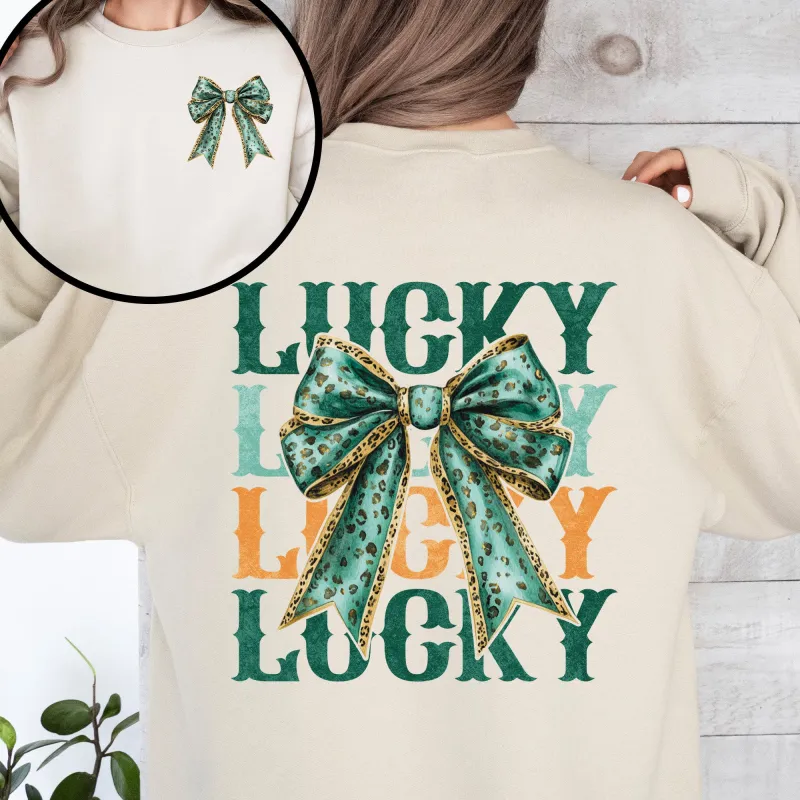Lucky, St. Paddy's Day, Front and Back, Clover, Shamrock, Lucky Charm, St Patrick's Day Sweatshirt sold by Refinery Number One