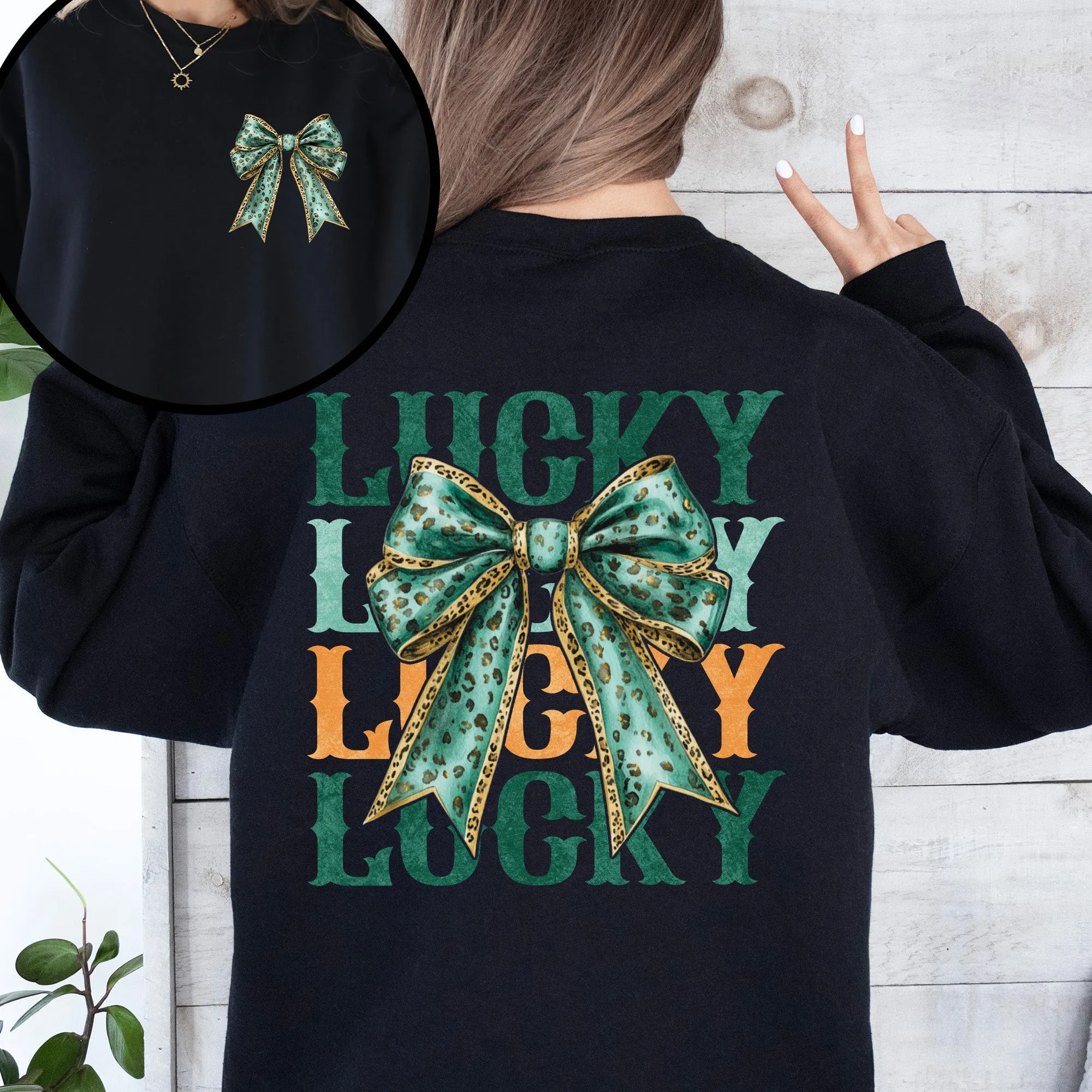 Lucky, St. Paddy's Day, Front and Back, Clover, Shamrock, Lucky Charm, St Patrick's Day Sweatshirt sold by Refinery Number One product image thumbnail 5