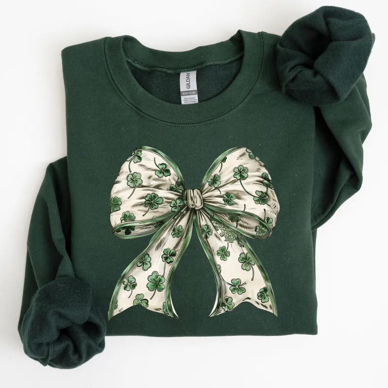 St. Paddy's Day Coquette, Bow, Shamrock, Clover, Irish, Lucky, Lucky Charm, St Patrick's Day Sweatshirt sold by Refinery Number One