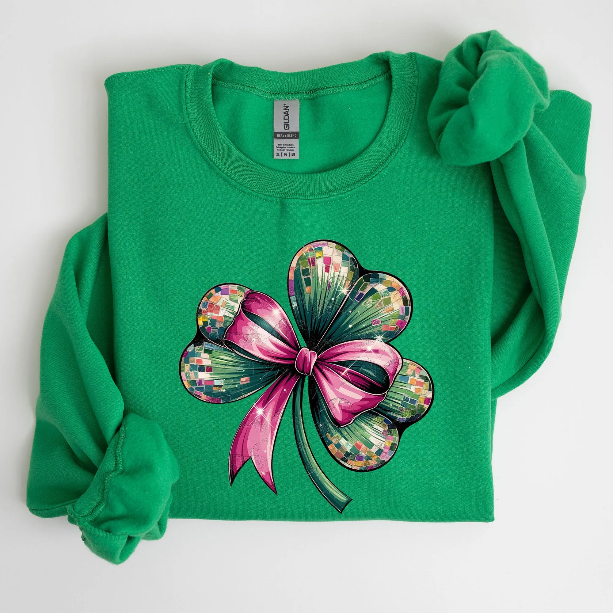 Coquette, Disco Ball, Bow, Shamrock, Clover, Irish, Lucky, Lucky Charm, St Patrick's Day Sweatshirt sold by Refinery Number One product image thumbnail 4