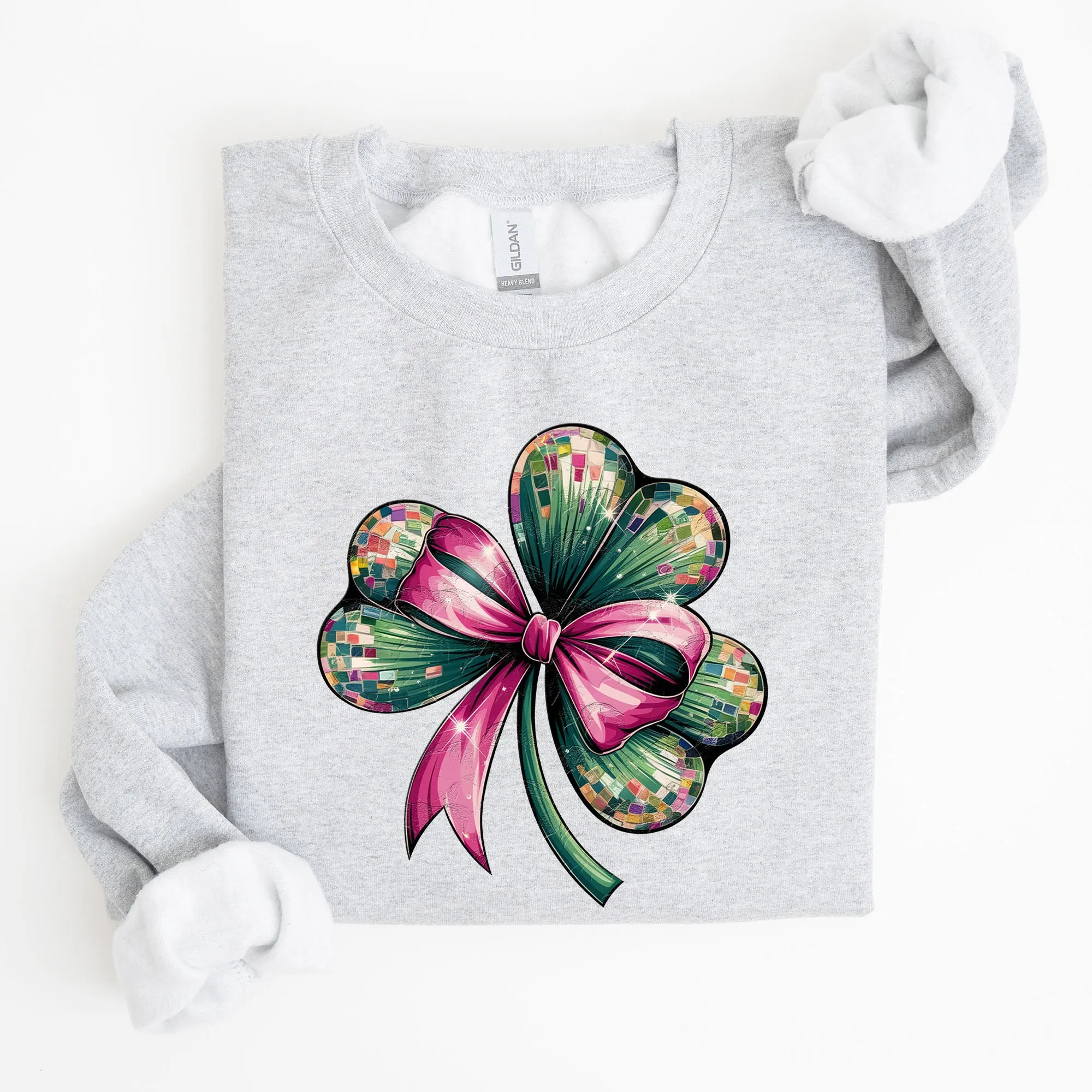 Coquette, Disco Ball, Bow, Shamrock, Clover, Irish, Lucky, Lucky Charm, St Patrick's Day Sweatshirt sold by Refinery Number One product image thumbnail 2
