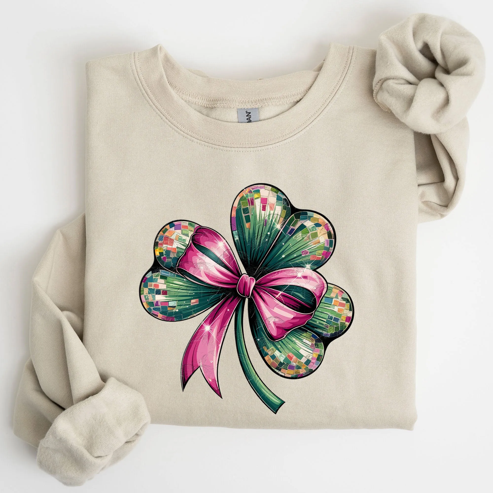 Coquette, Disco Ball, Bow, Shamrock, Clover, Irish, Lucky, Lucky Charm, St Patrick's Day Sweatshirt sold by Refinery Number One product image thumbnail 3