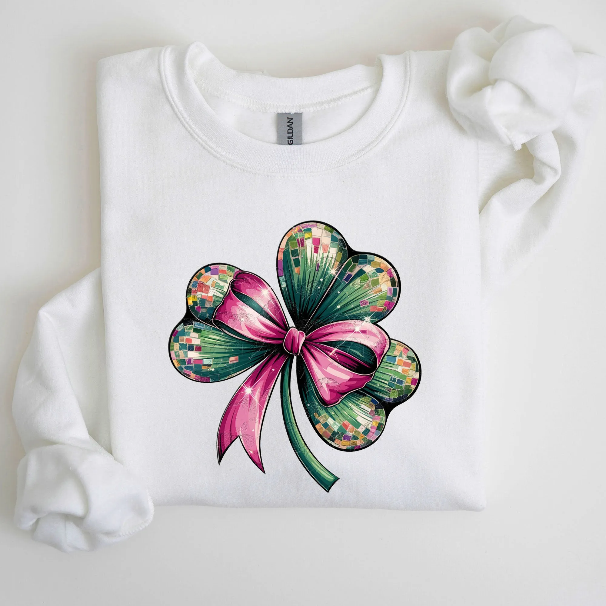Coquette, Disco Ball, Bow, Shamrock, Clover, Irish, Lucky, Lucky Charm, St Patrick's Day Sweatshirt sold by Refinery Number One product image thumbnail 5