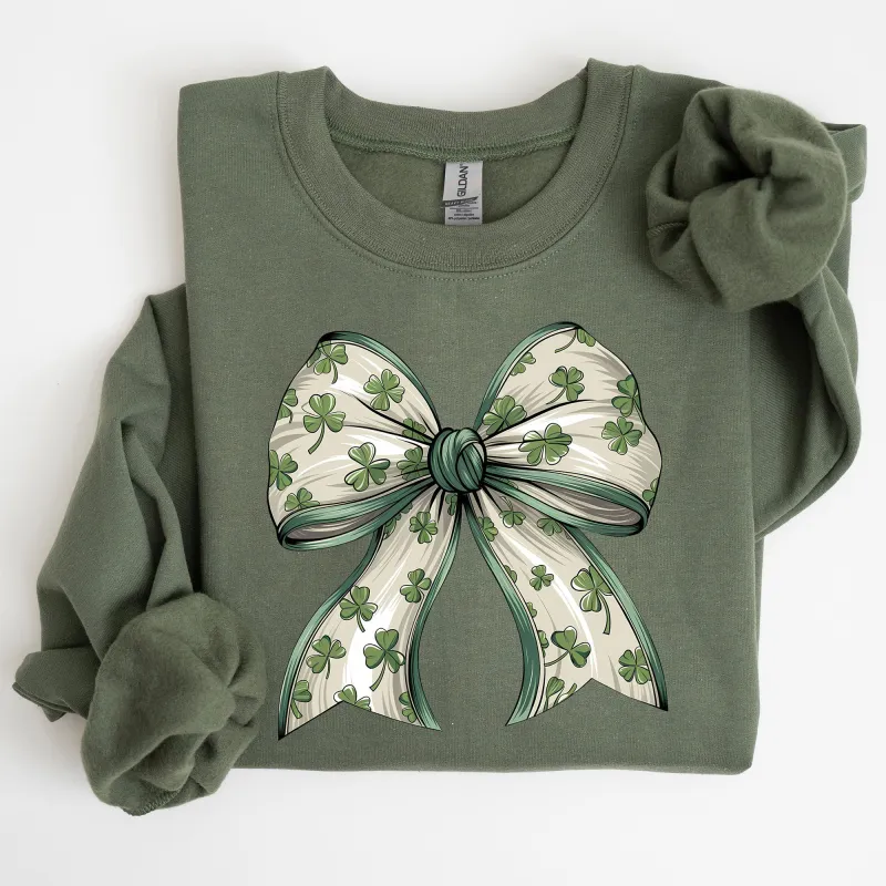 Coquette, Lucky, Bow, Shamrock, Clover, Irish, Lucky Charm, St Patrick's Day Sweatshirt sold by Refinery Number One