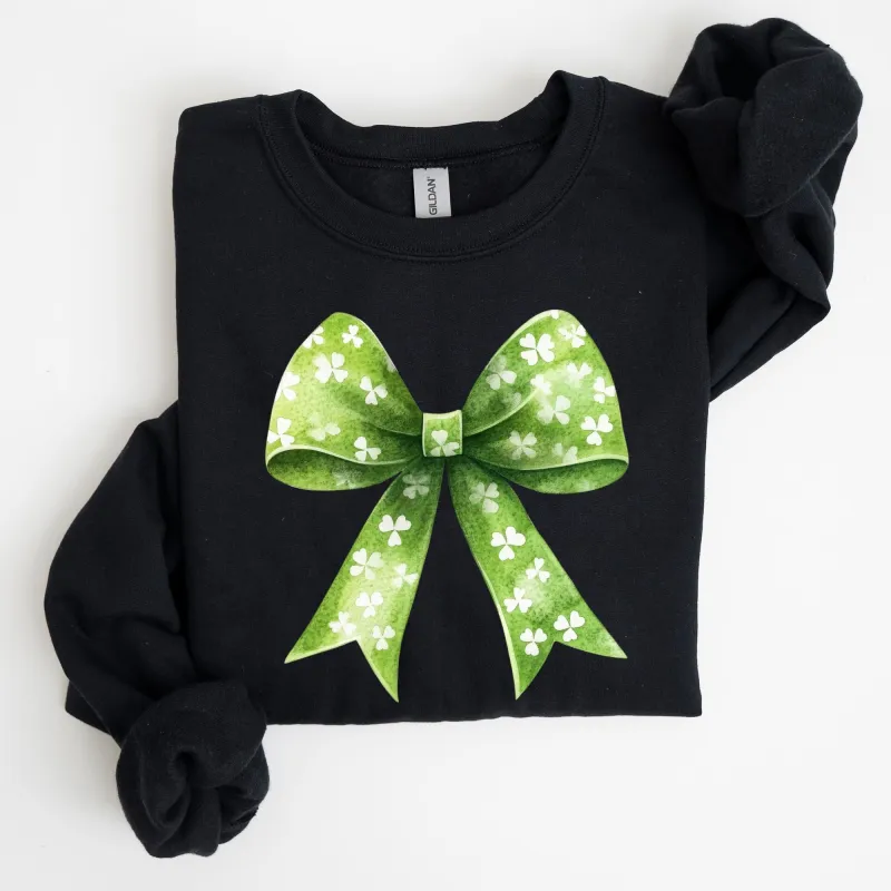 Vintage Coquette, Bow, Shamrock, Clover, Lucky, Retro, Lucky, Irish, Lucky Charm, St Patrick's Day Sweatshirt sold by Refinery Number One