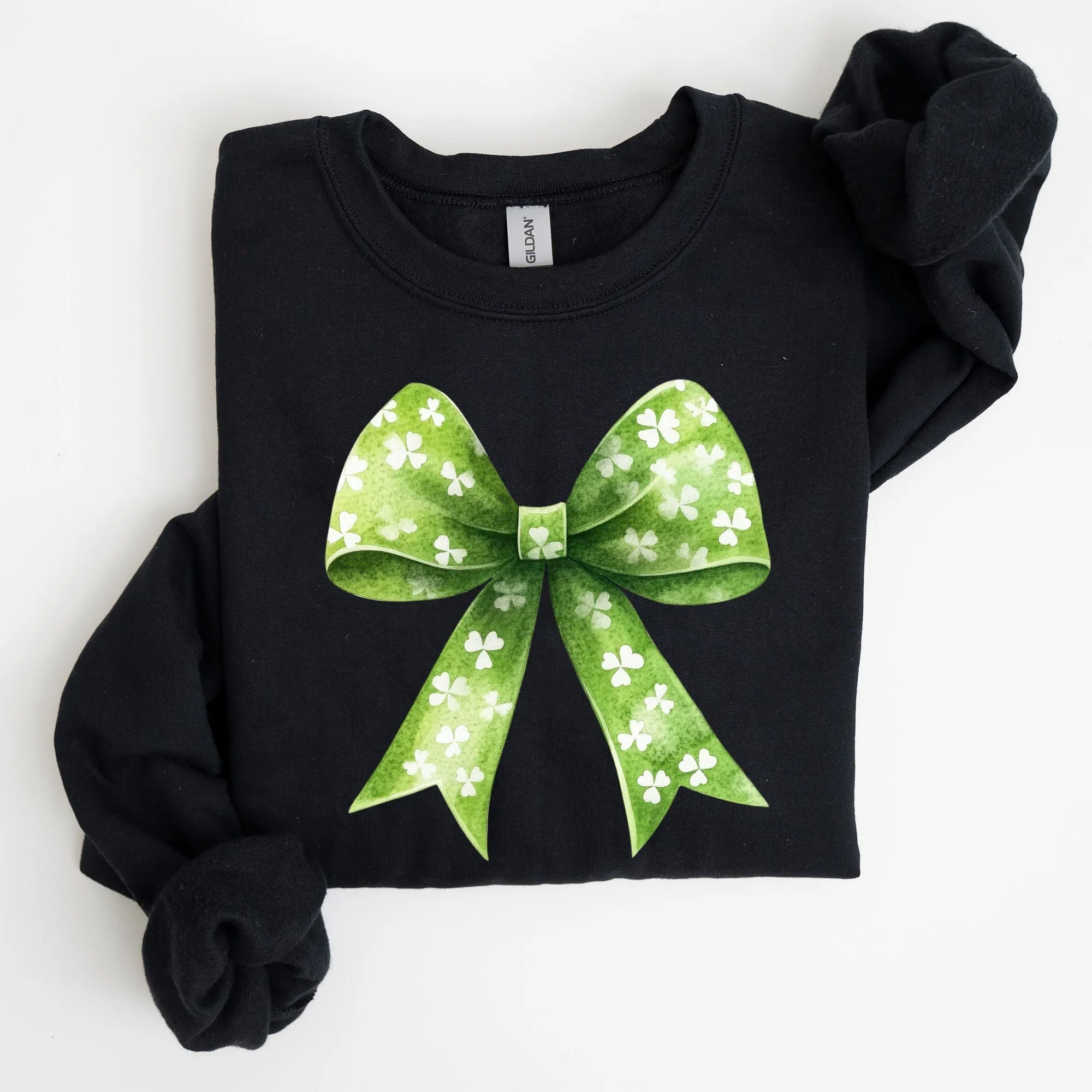 Vintage Coquette, Bow, Shamrock, Clover, Lucky, Retro, Lucky, Irish, Lucky Charm, St Patrick's Day Sweatshirt sold by Refinery Number One