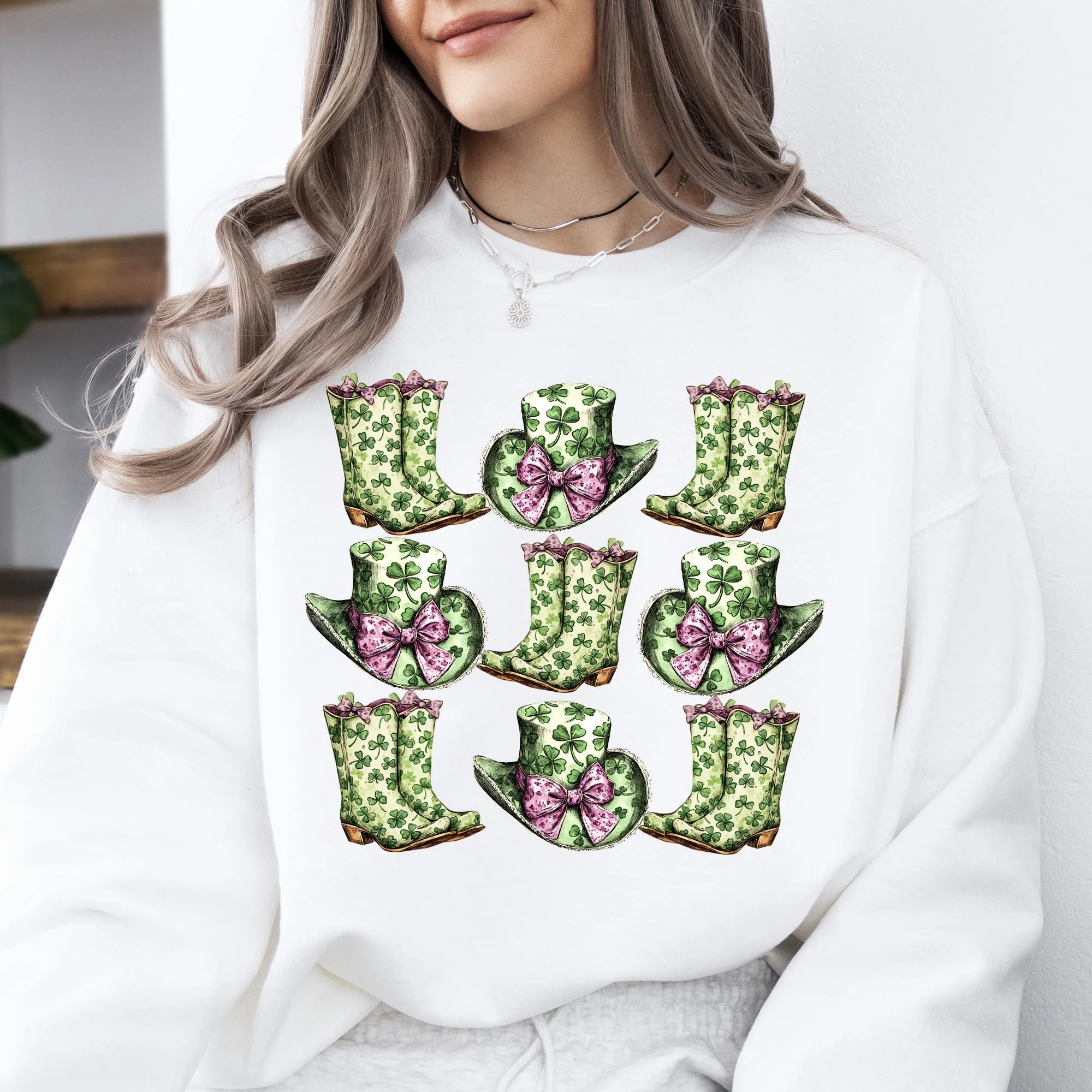 Boots and Hats, Cowboy, St Patrick's Day, Shamrock, Clover, Lucky, Leprechaun Sweatshirt sold by Refinery Number One product image thumbnail 5