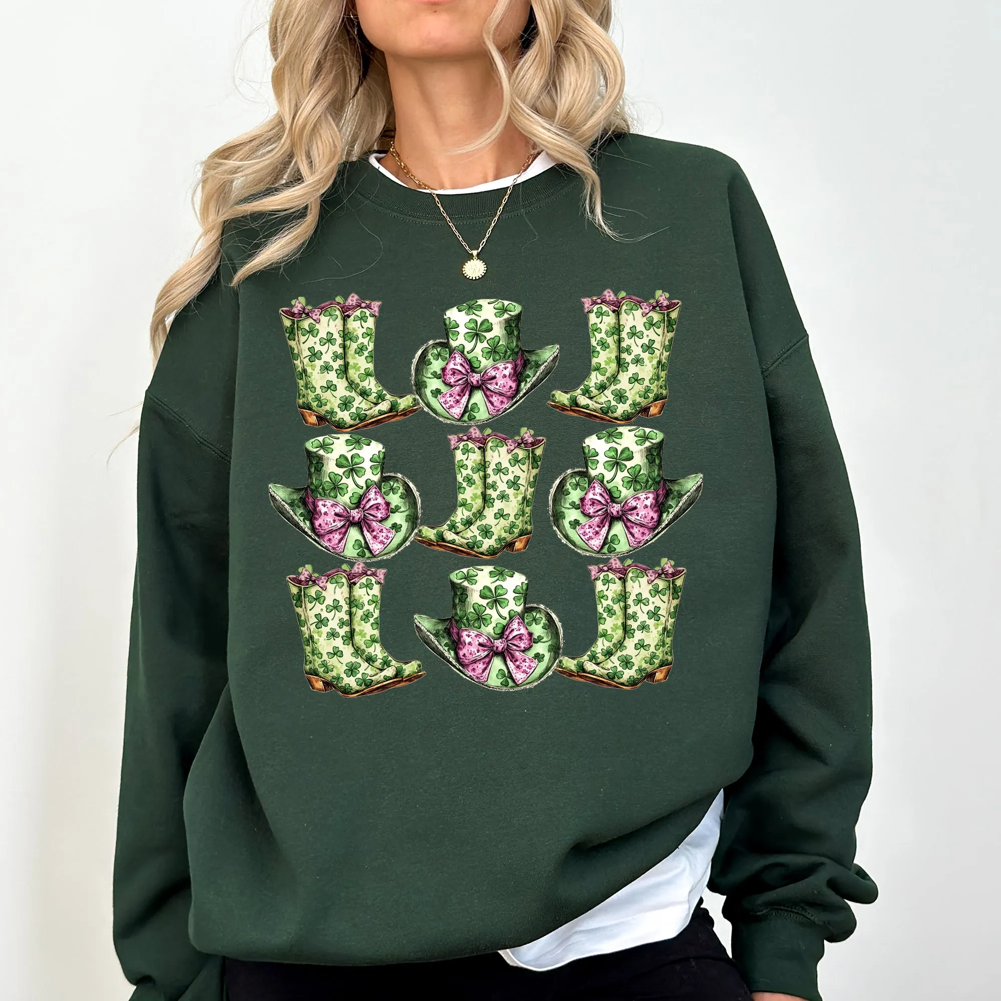 Boots and Hats, Cowboy, St Patrick's Day, Shamrock, Clover, Lucky, Leprechaun Sweatshirt sold by Refinery Number One product image thumbnail 4