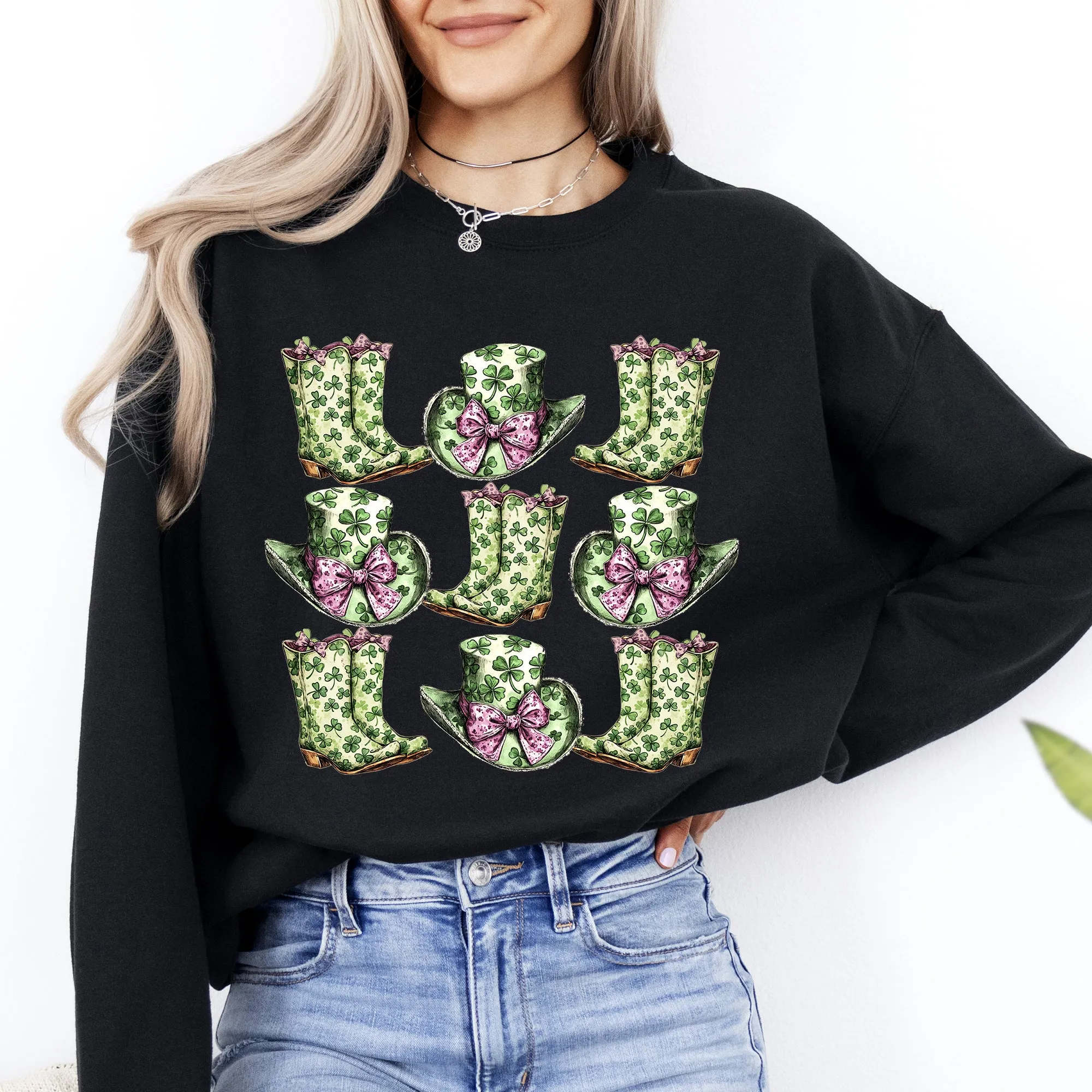 Boots and Hats, Cowboy, St Patrick's Day, Shamrock, Clover, Lucky, Leprechaun Sweatshirt sold by Refinery Number One product image thumbnail 3