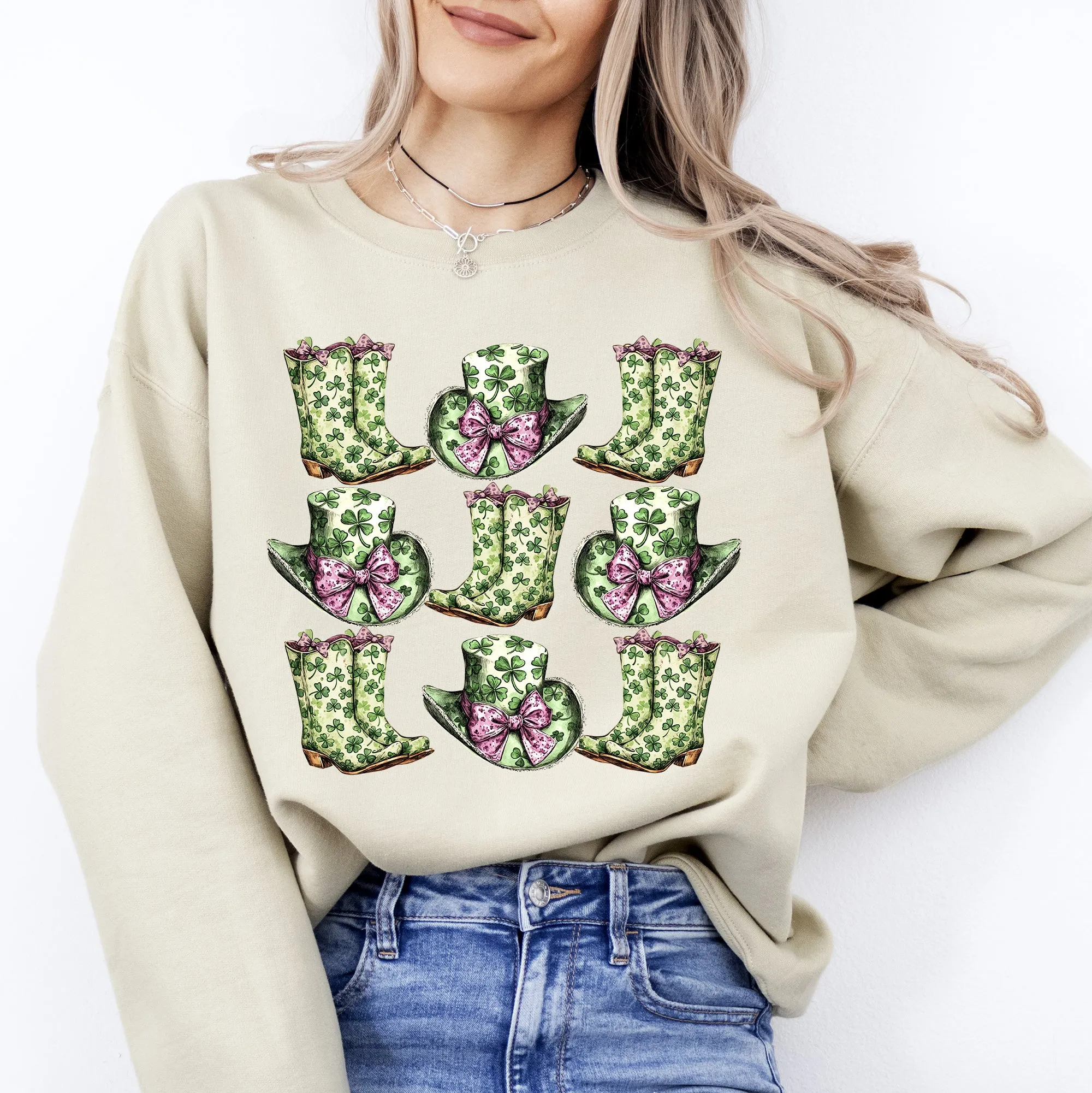 Boots and Hats, Cowboy, St Patrick's Day, Shamrock, Clover, Lucky, Leprechaun Sweatshirt sold by Refinery Number One