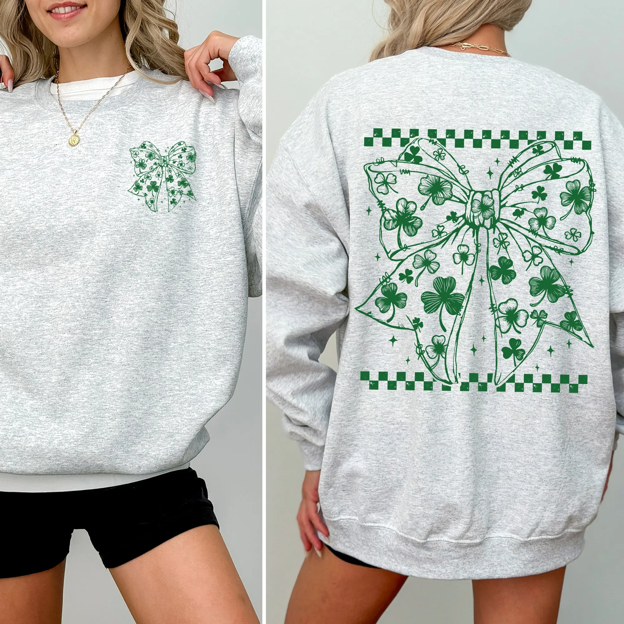 Checkered, Bow, Coquette, St Patrick's Day, Shamrock, Clover, Lucky, Leprechaun Sweatshirt sold by Refinery Number One product image thumbnail 2