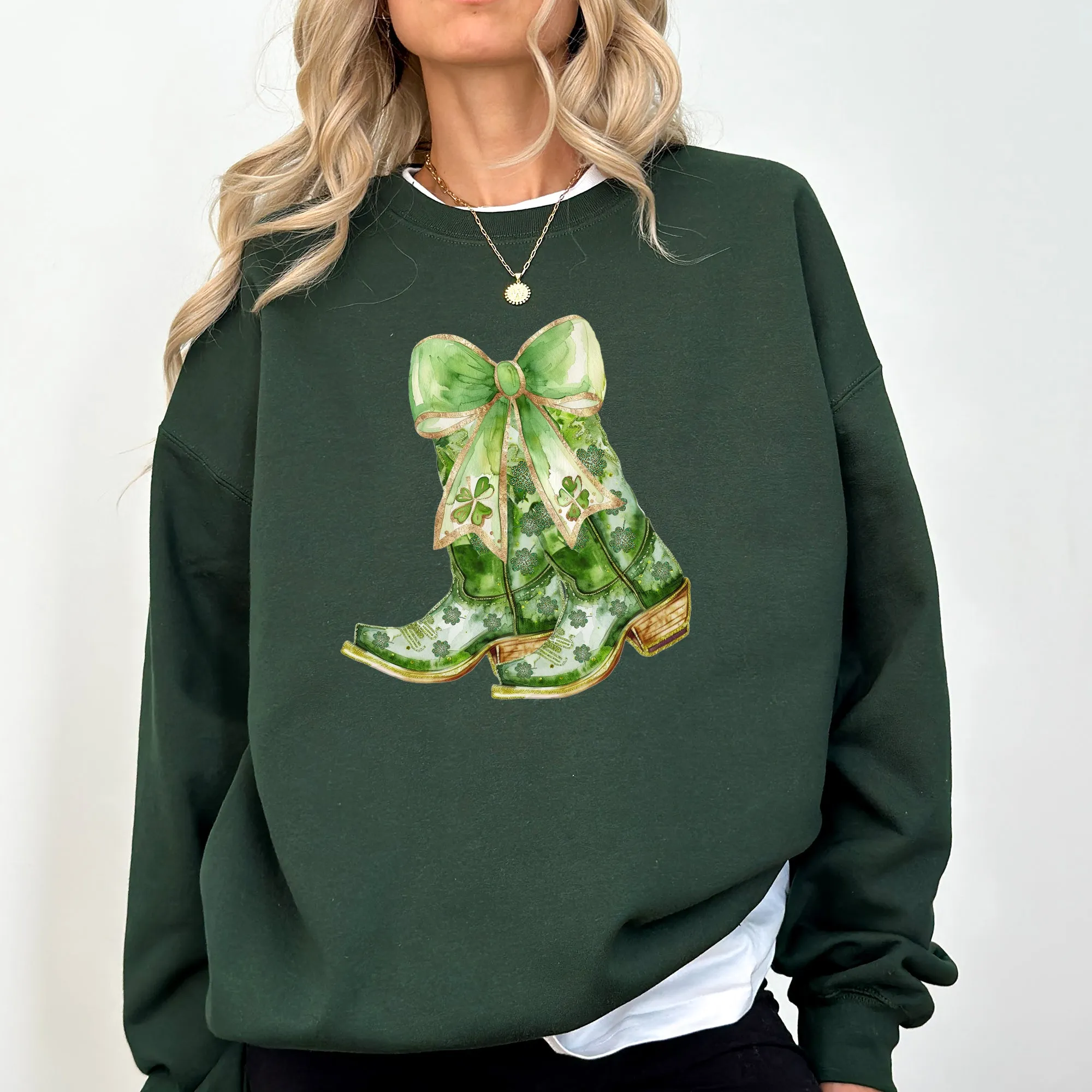 Cowboy Boots St Patrick's Day Shamrock Clover Lucky Leprechaun Festive Traditional Irish Luck Sweatshirt sold by Refinery Number One product image thumbnail 2