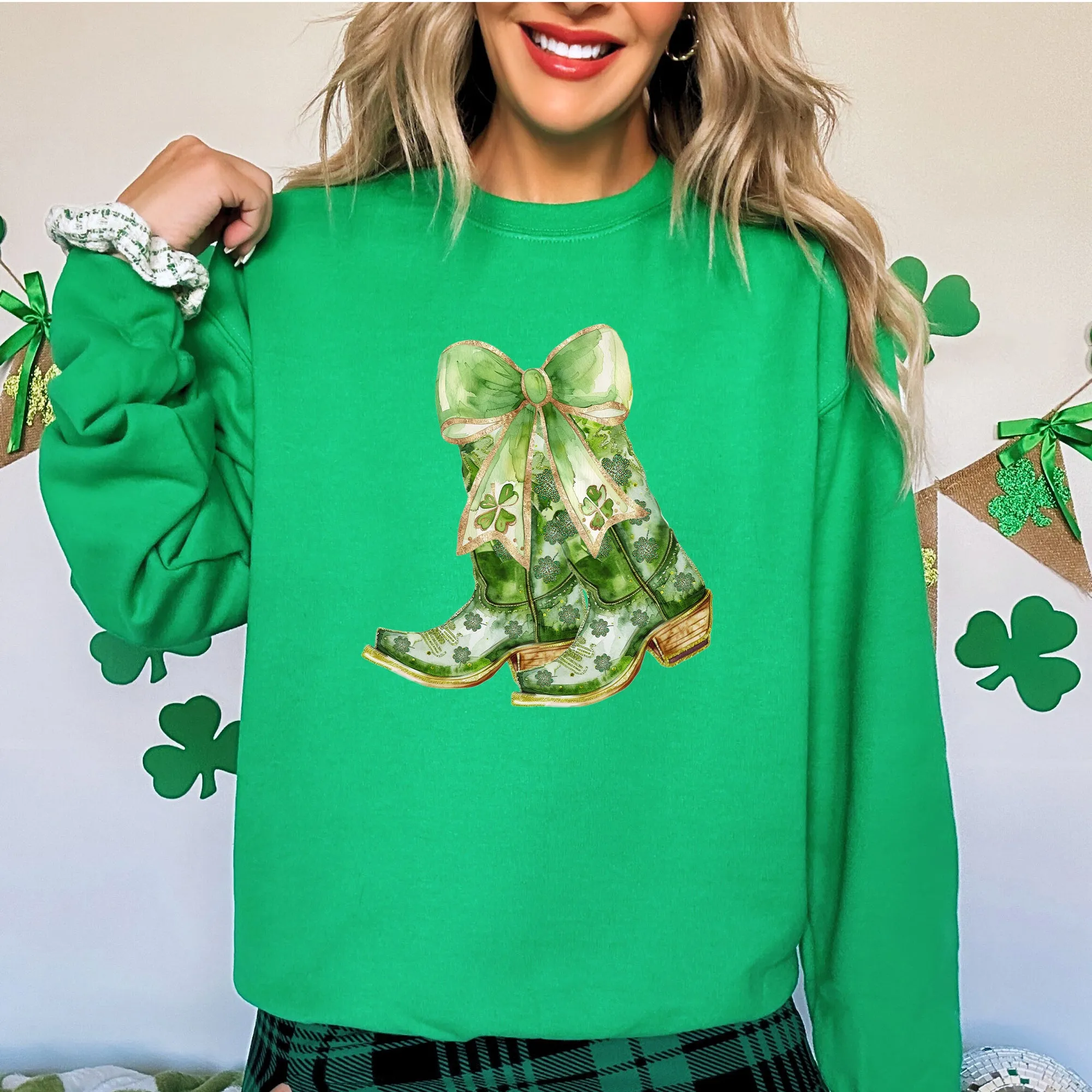 Cowboy Boots St Patrick's Day Shamrock Clover Lucky Leprechaun Festive Traditional Irish Luck Sweatshirt sold by Refinery Number One product image thumbnail 5